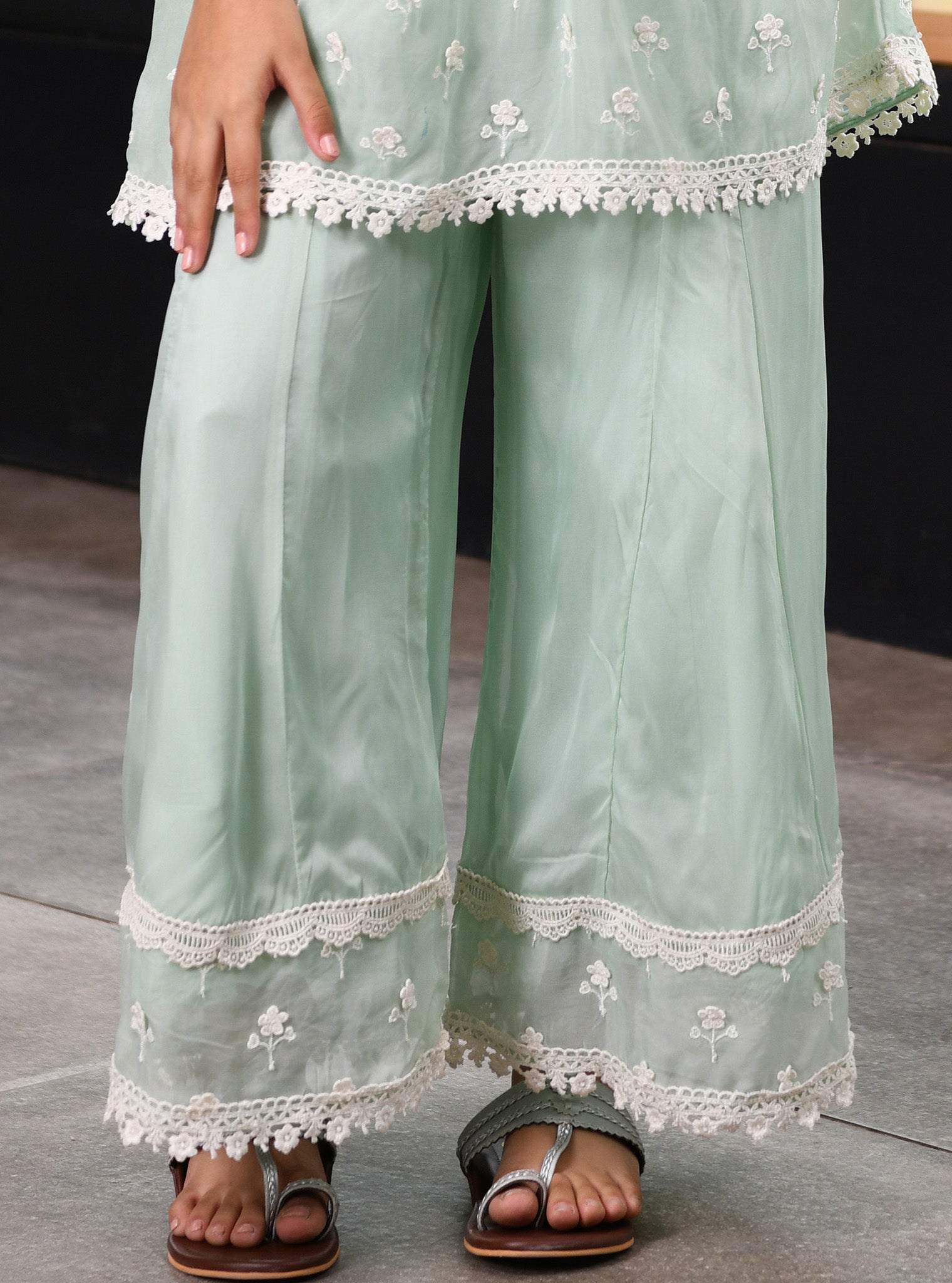 Mulmul Green Organza Destiny Sharara