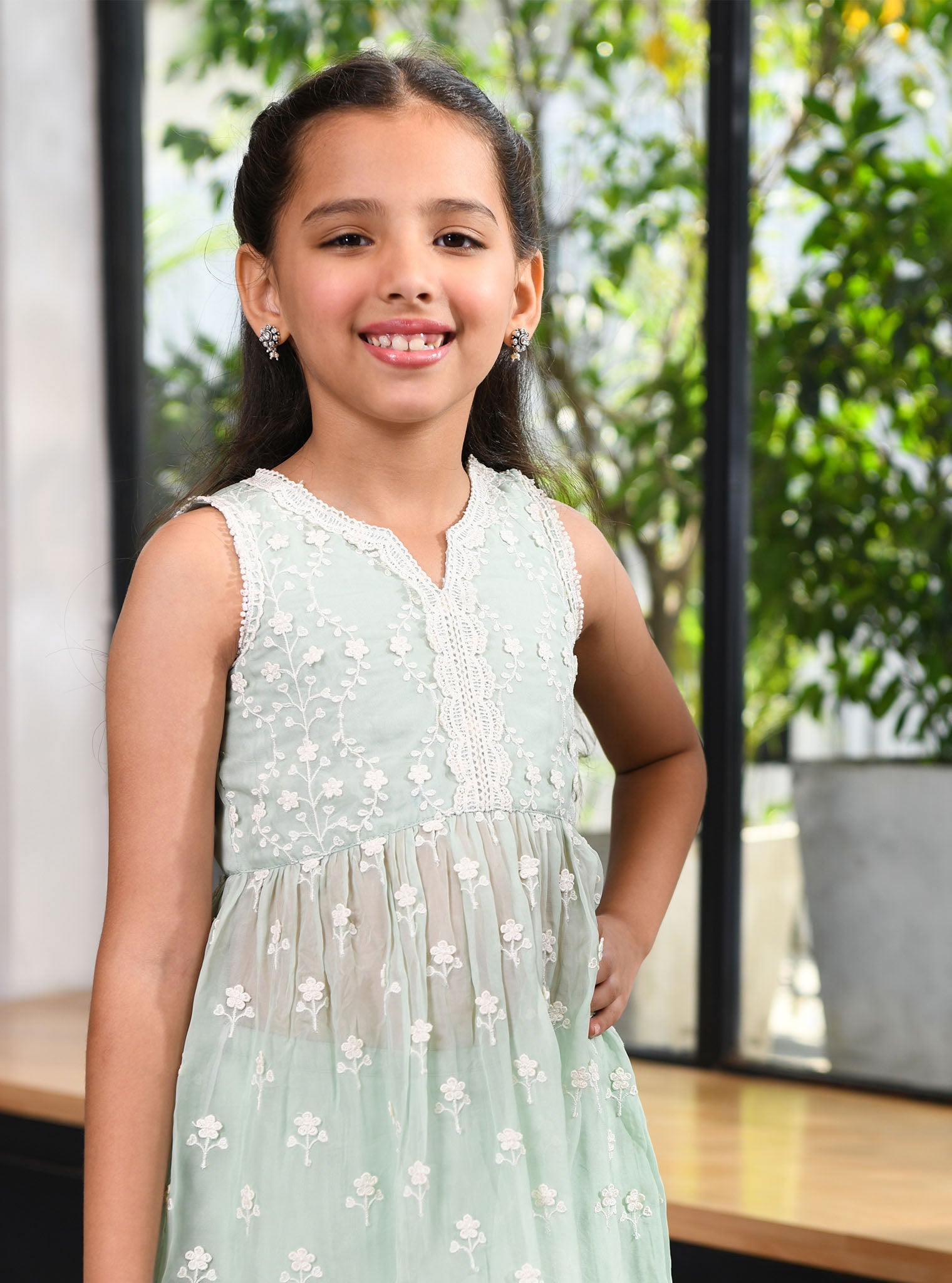 Mulmul Green Organza Destiny Kurta