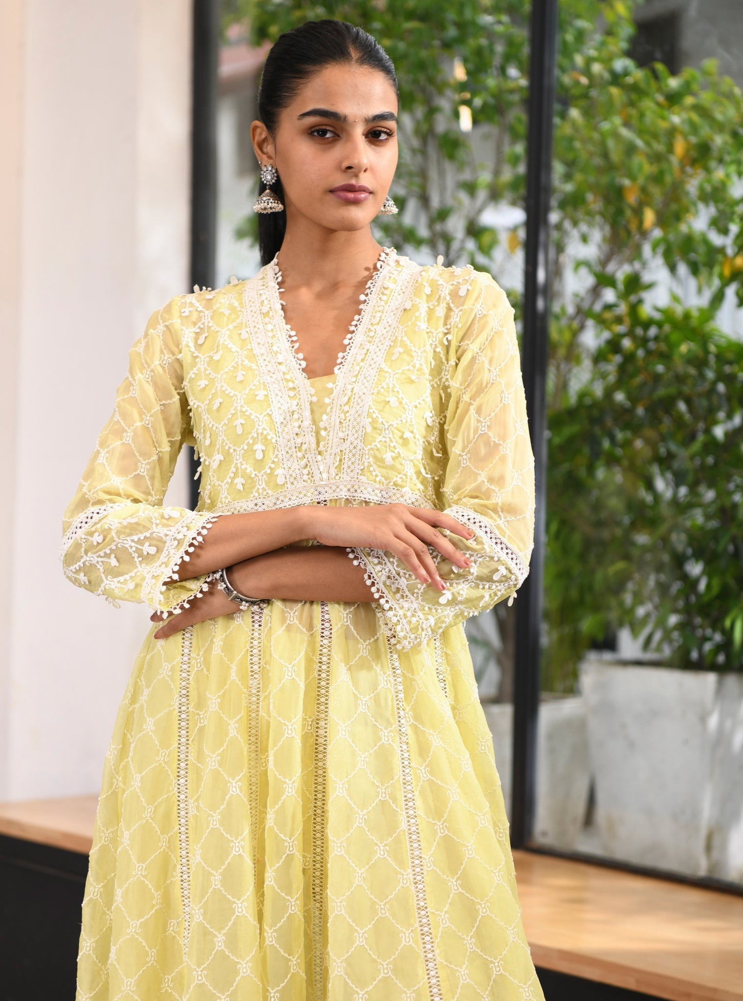 Dori Organza Lime Anarkali Kurta Set