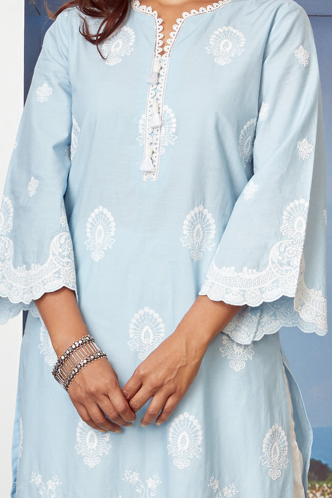Mulmul Supima Cotton Dreamscape Light Blue Kurta