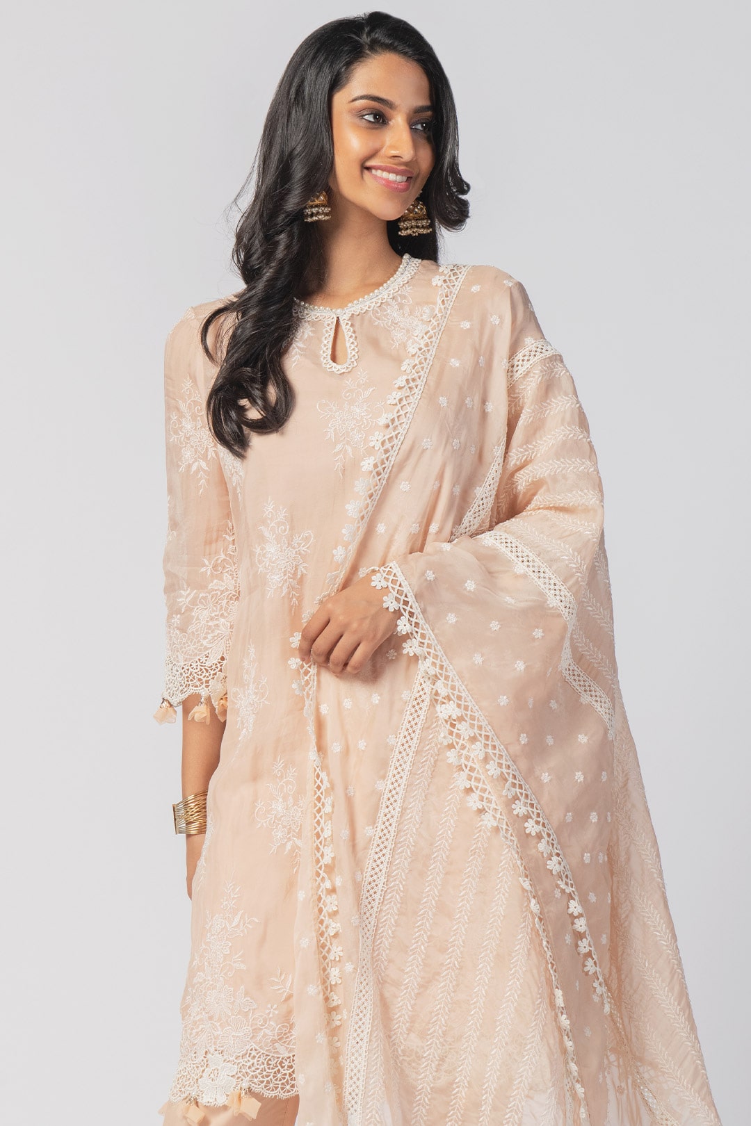 Eden Tencel Luxe Organza Beige Kurta Set