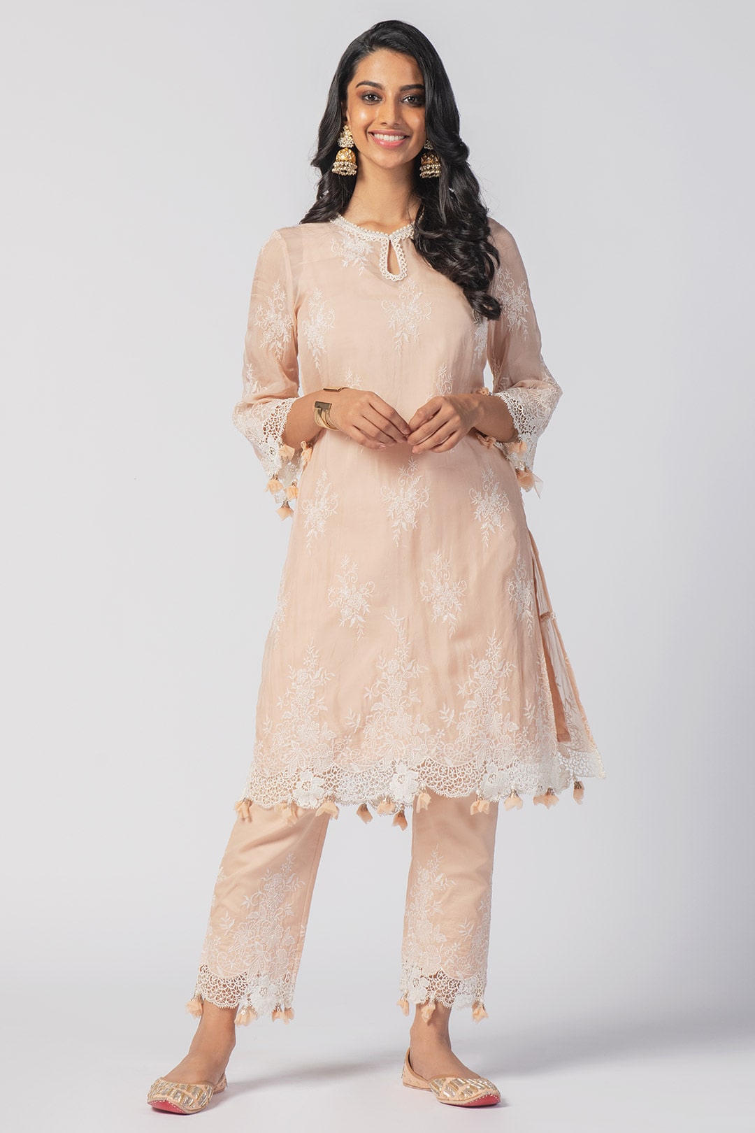 Eden Tencel Luxe Organza Beige Kurta Set