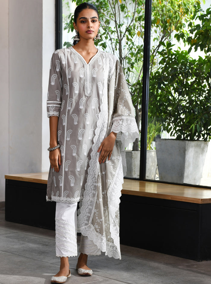 Mulmul Supima Cotton Fifi Kurta Grey