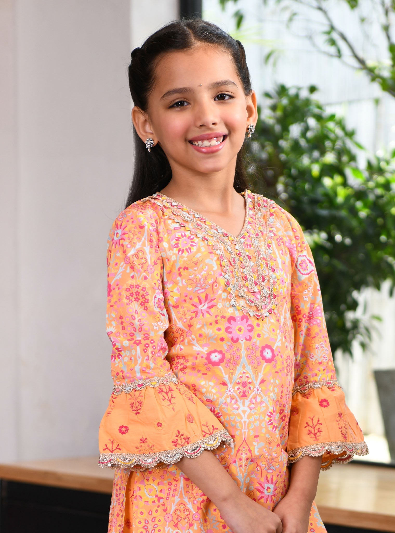 Mulmul Orange Supima Cotton Grace Kurta