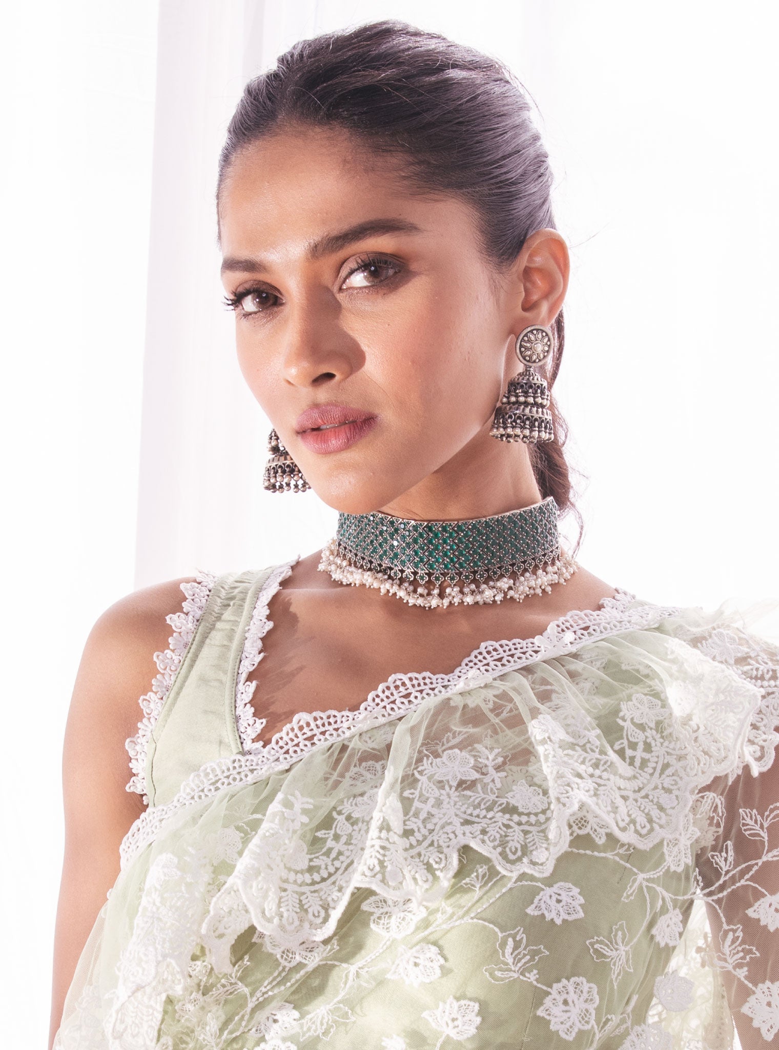 Pure Silver Green Choker