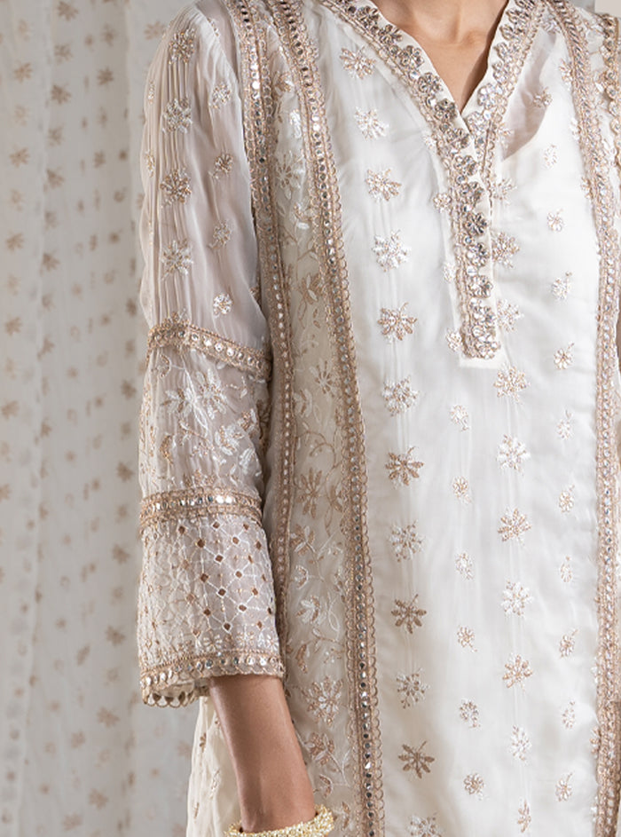 Mulmul Organza ILahi Off White Kurta