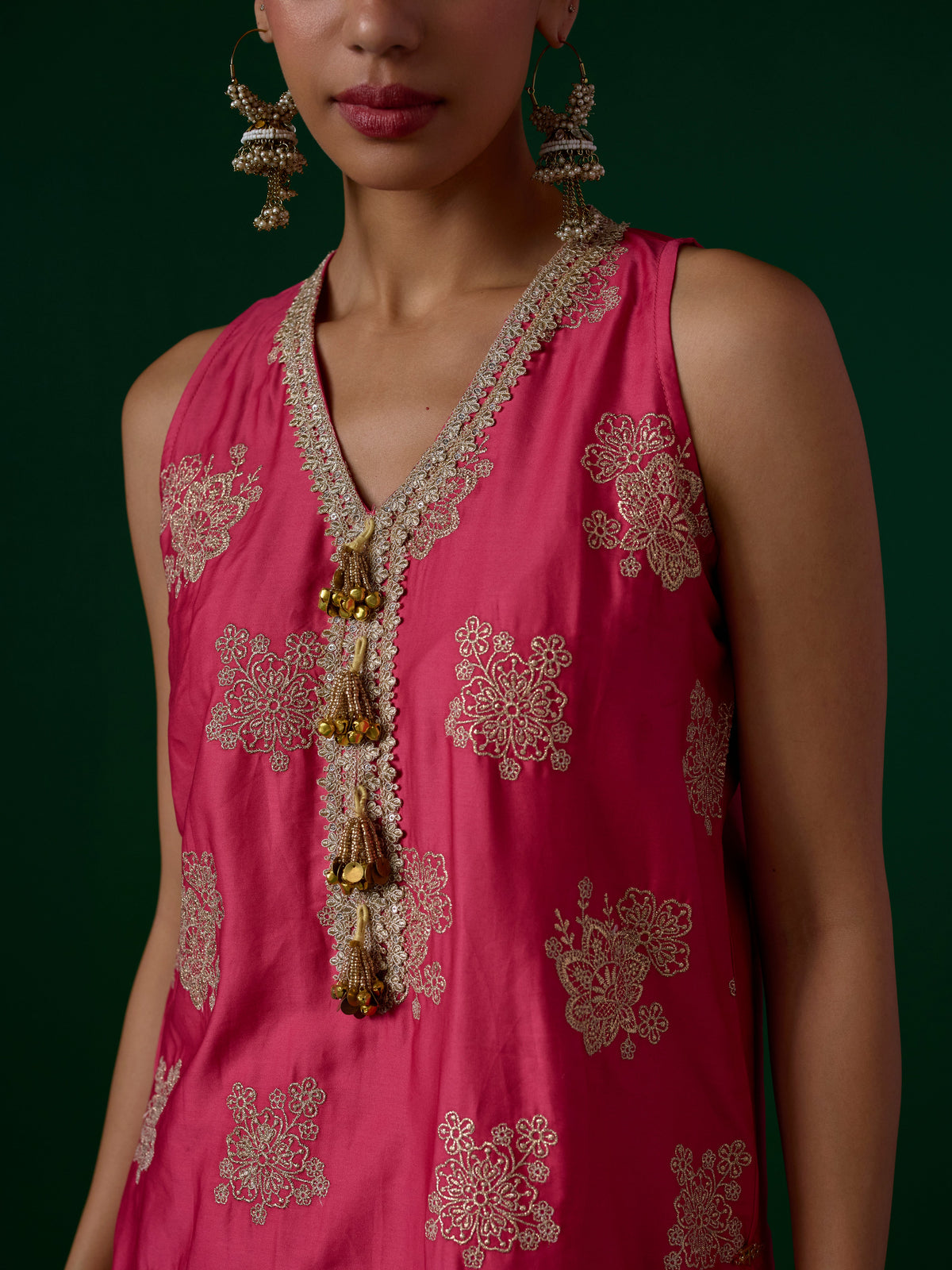 Rivaan Pima Satin Fuschia Kurta Set
