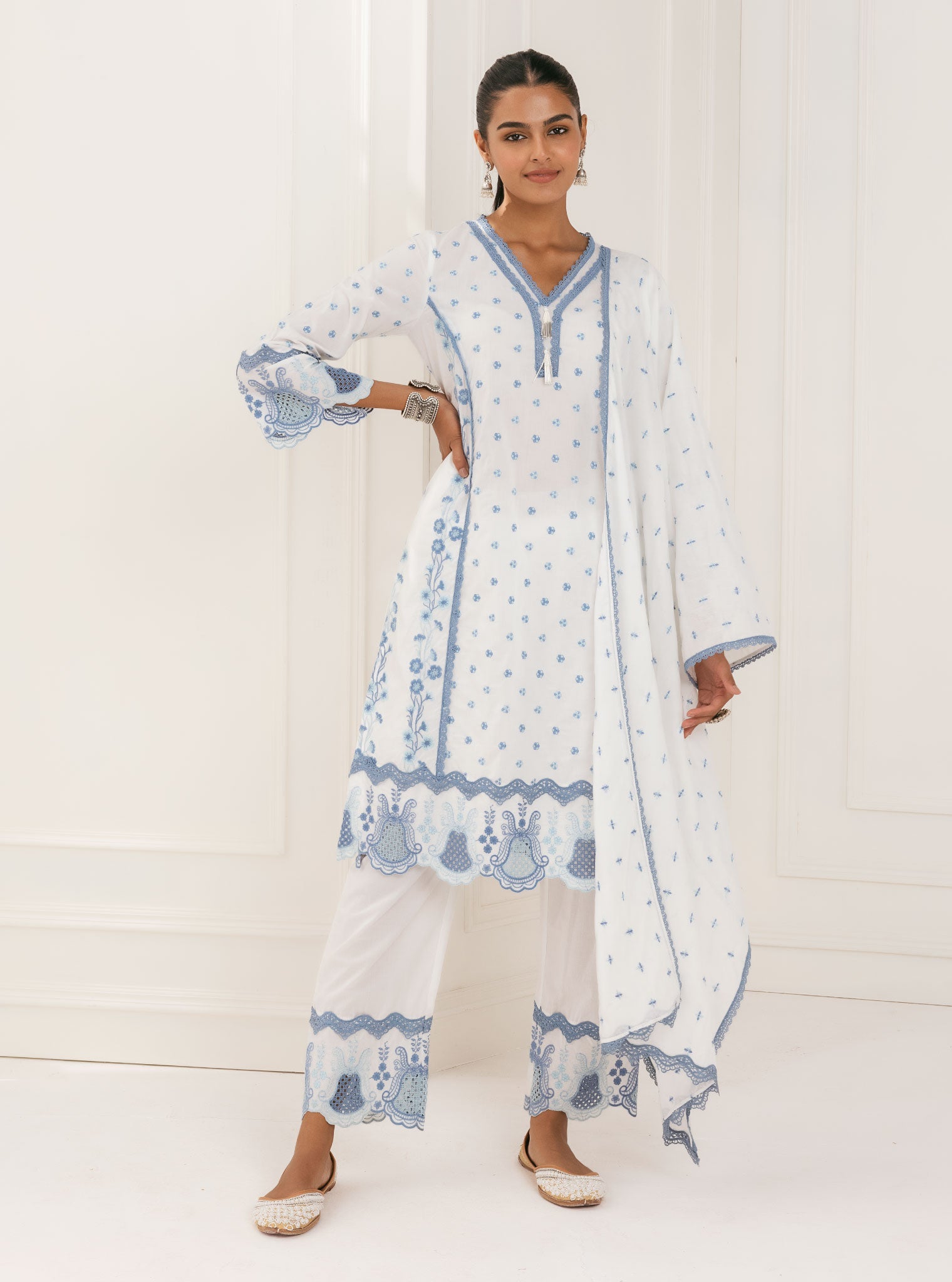 Mulmul Supima Cotton Kalsi White Kurta