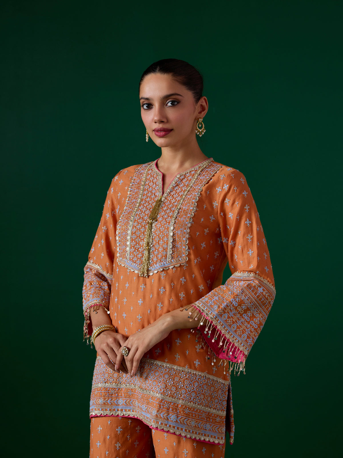 Laagi Pima Satin Orange Kurta Set