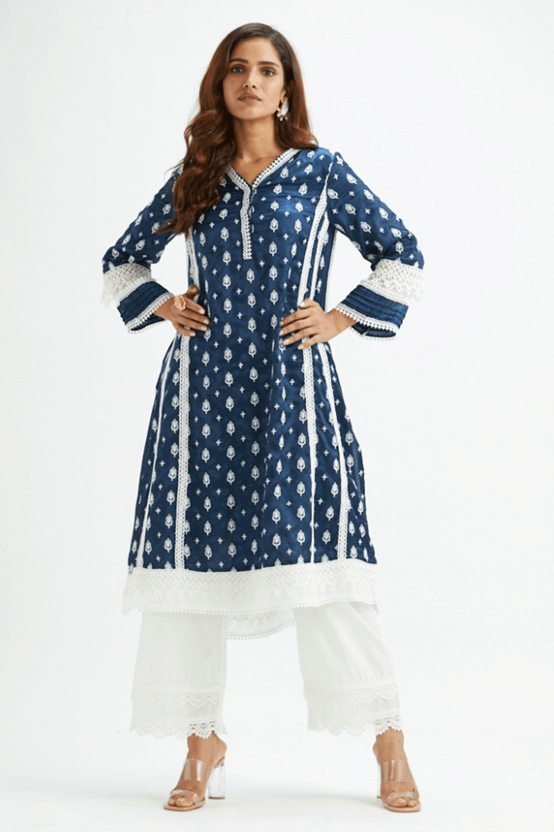 Mulmul Supima Cotton Lake Shore Navy Kurta