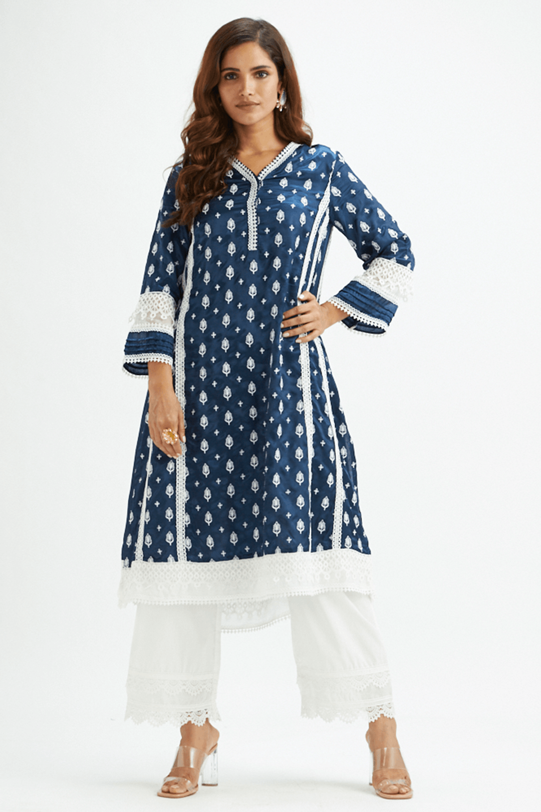 Mulmul Supima Cotton Lake Shore Navy Kurta