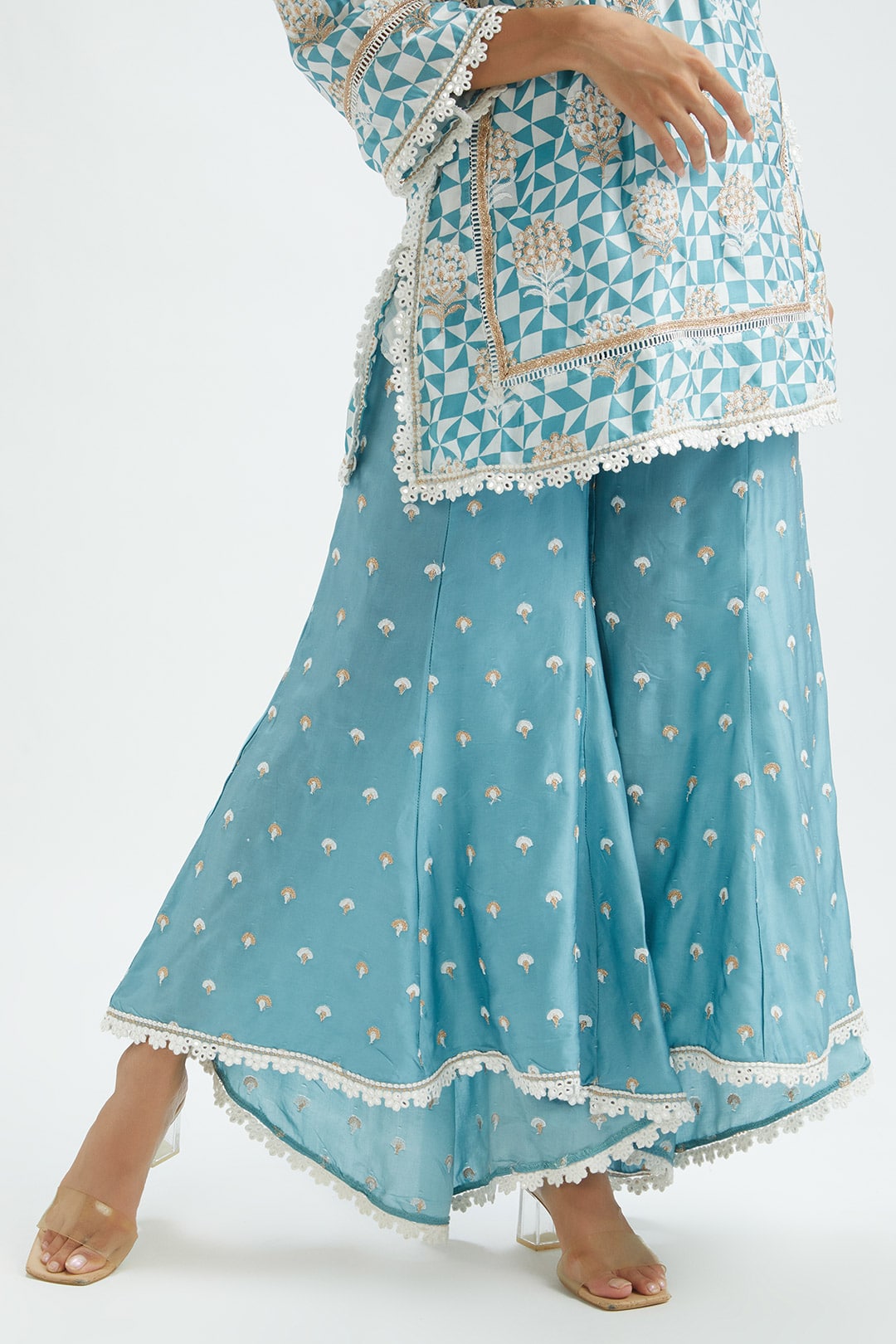 Leyton Cupro Silk Teal Kurta Set