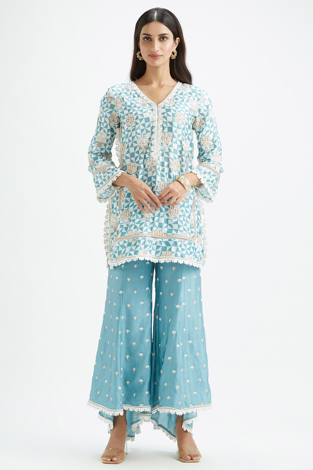 Leyton Cupro Silk Teal Kurta Set