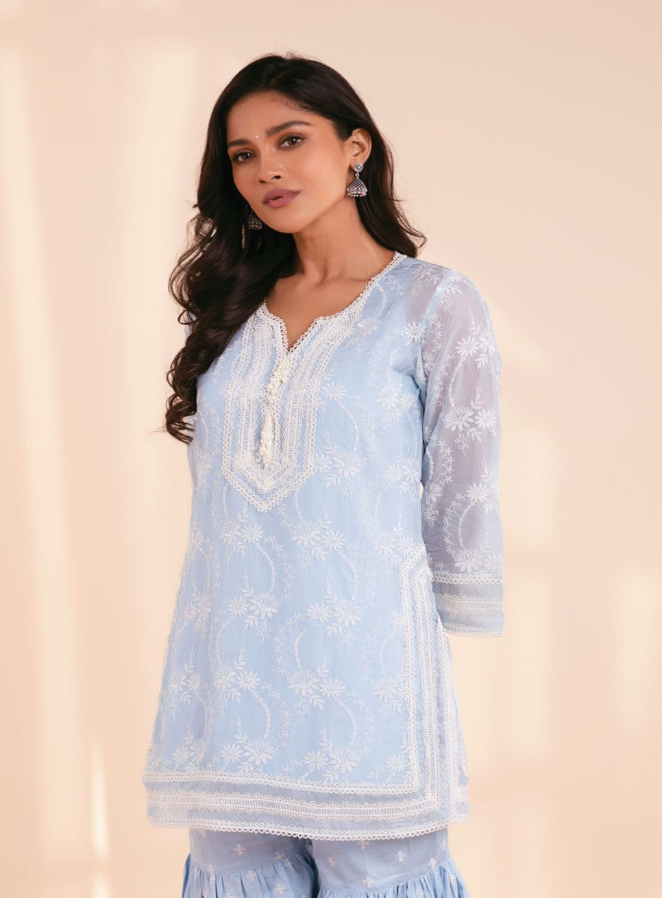 Mulmul Organza Luna Blue Kurta