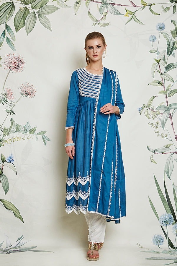 Big & Small Scaloop Lace Chunni Navy Blue