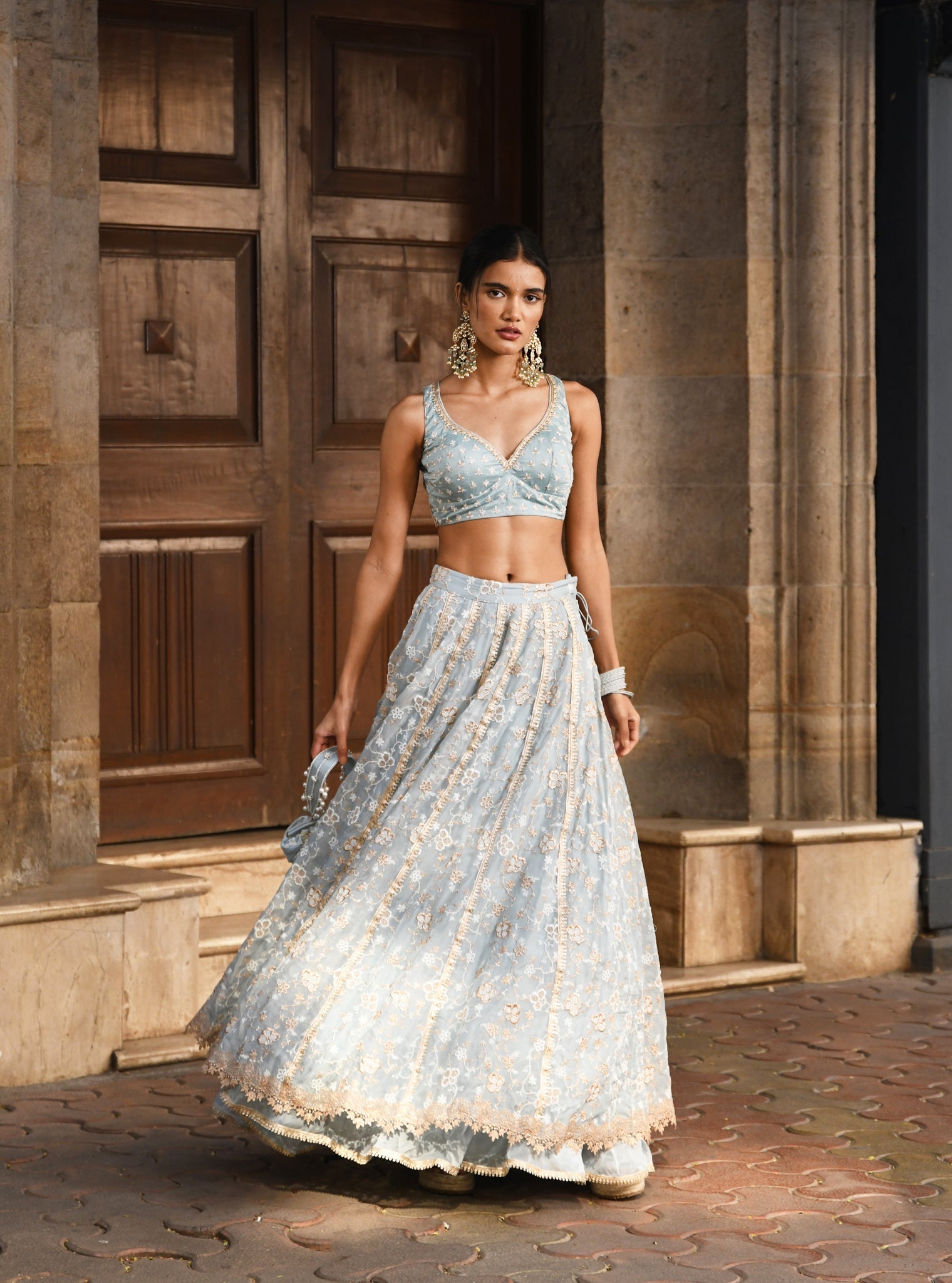 Bimli Organza Light Blue Lehenga