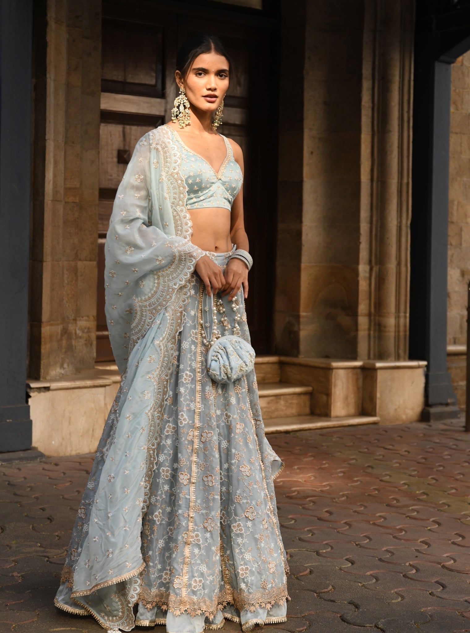 Bimli Organza Light Blue Lehenga