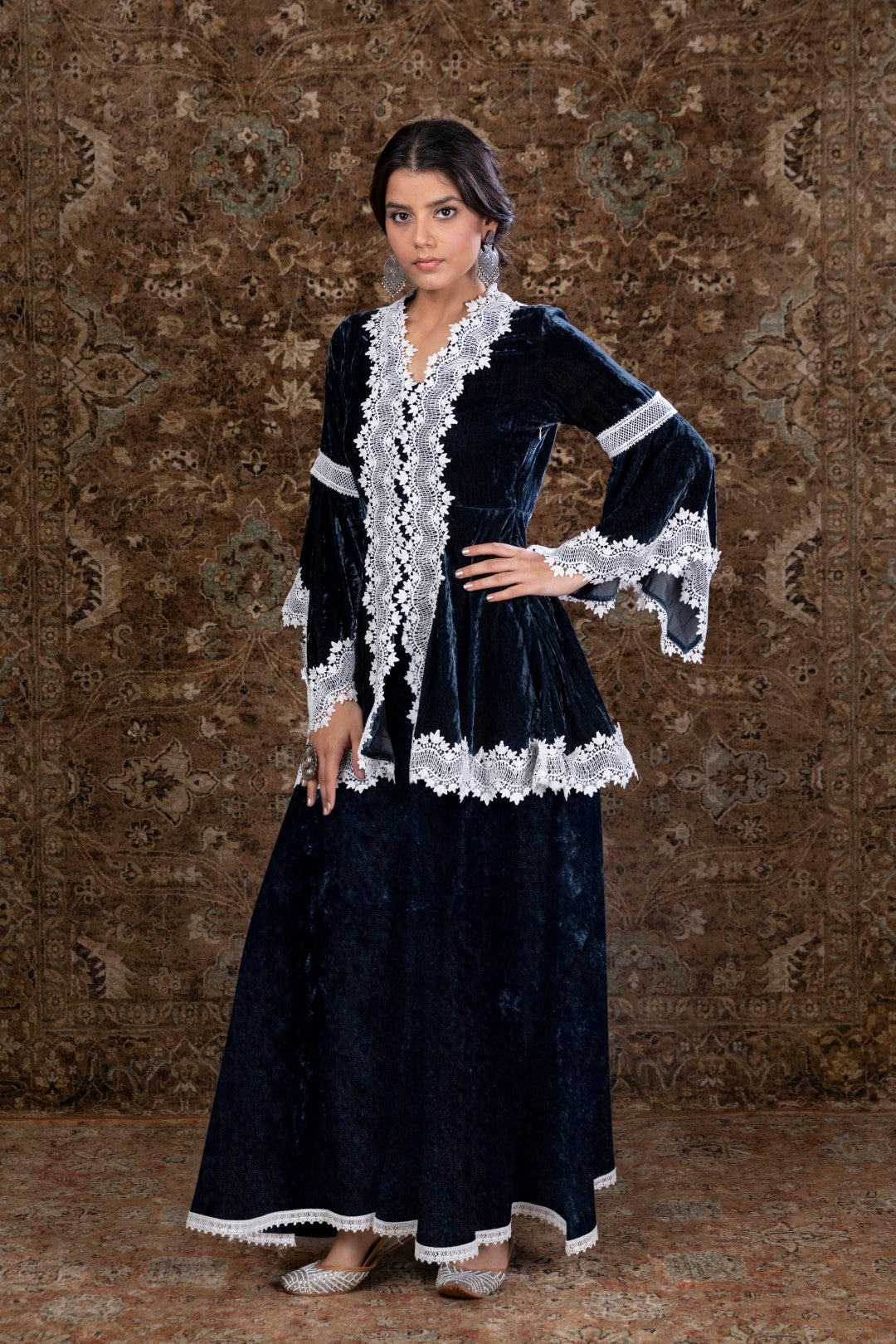 Makhmal Pine Kurta with Sharara