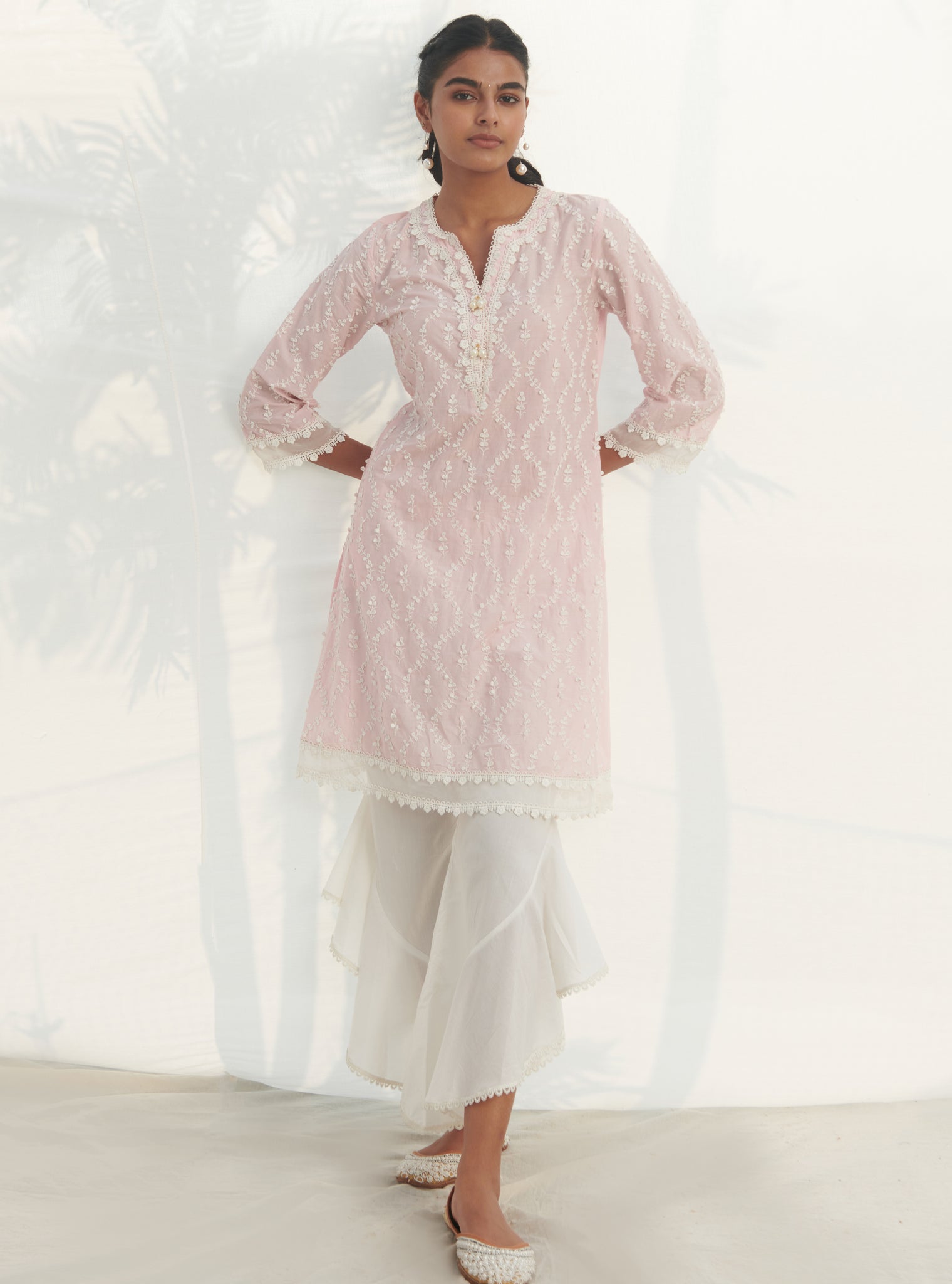 Mulmul Supima Cotton Maneri Pink kurta