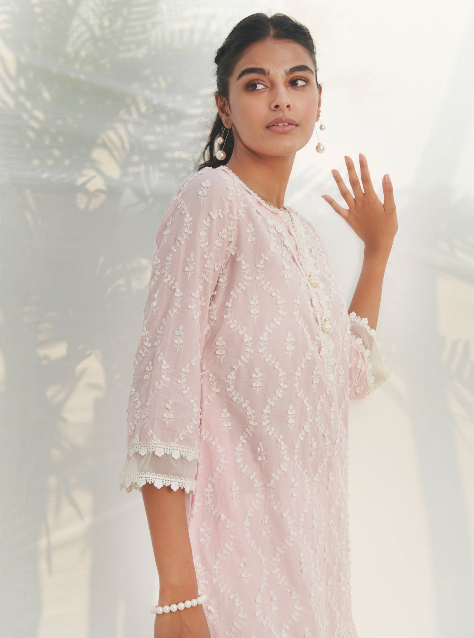 Mulmul Supima Cotton Maneri Pink kurta