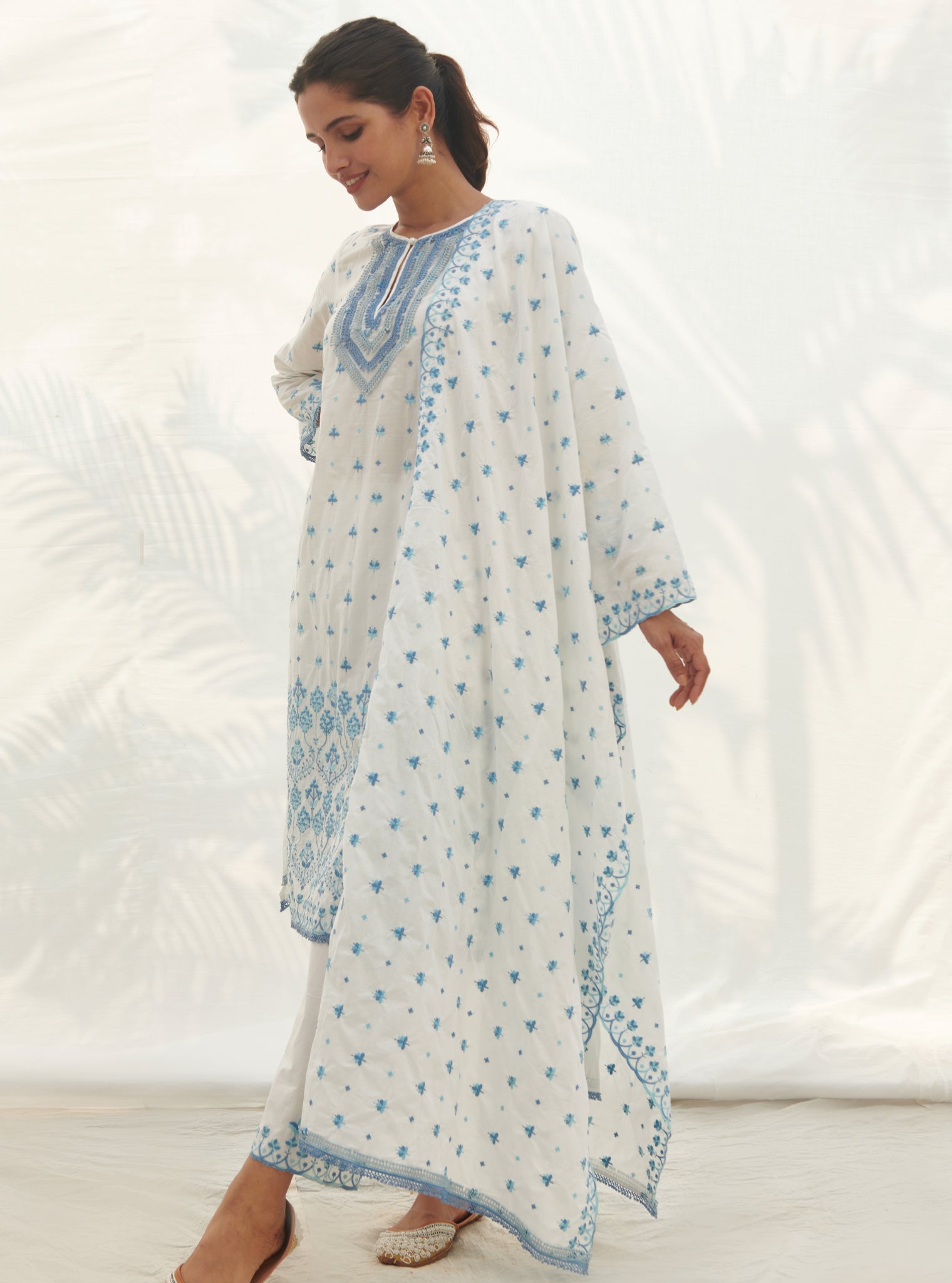 Mulmul Supima Cotton Kankon White Dupatta