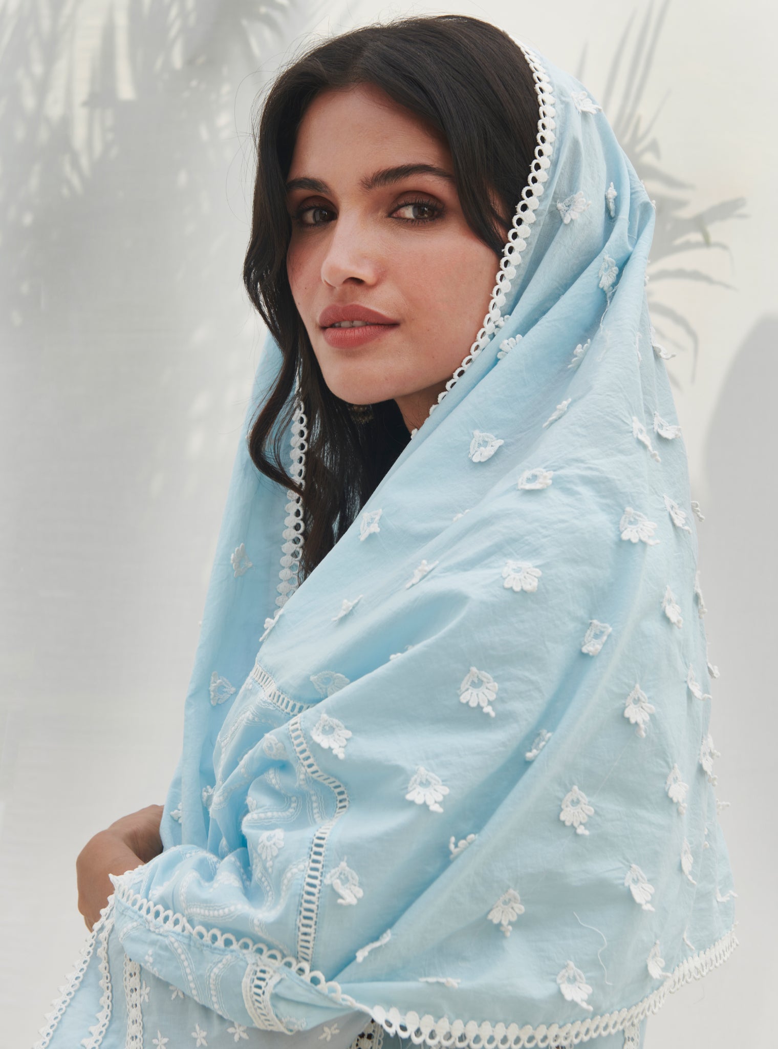 Mulmul Supima Cotton Pilerne Blue Dupatta