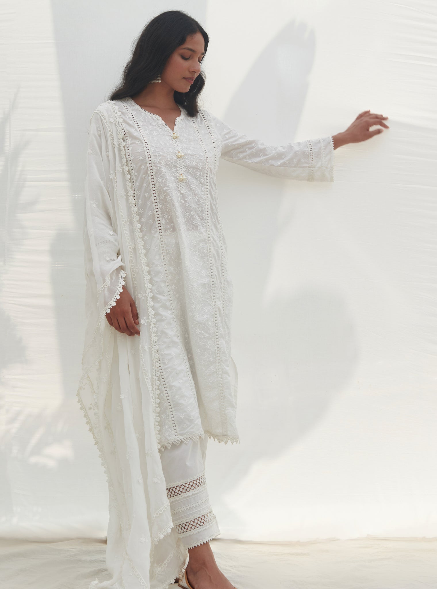 Mulmul Supima Cotton Moira White kurta
