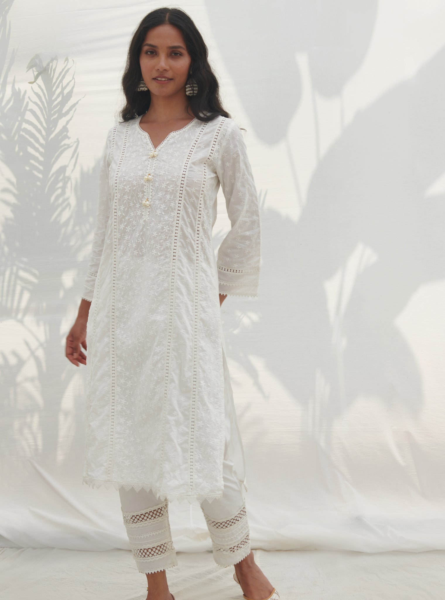 Mulmul Supima Cotton Moira White kurta