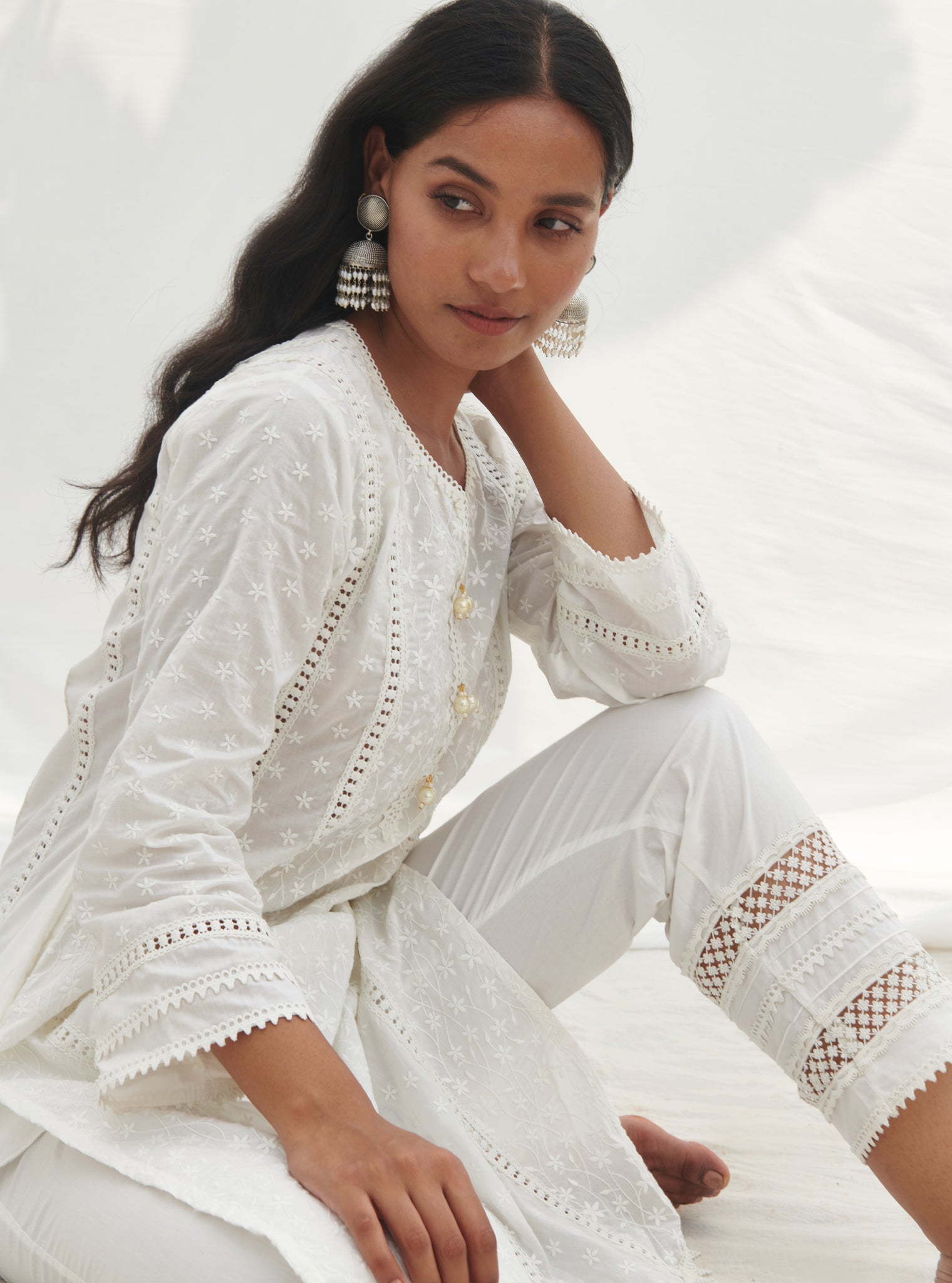Mulmul Supima Cotton Moira White kurta