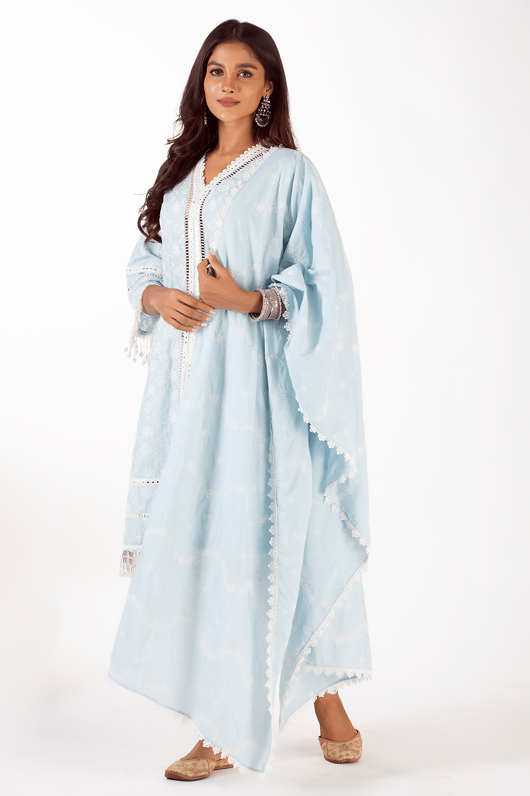 Mulmul Supima Cotton Dove Light Blue Dupatta