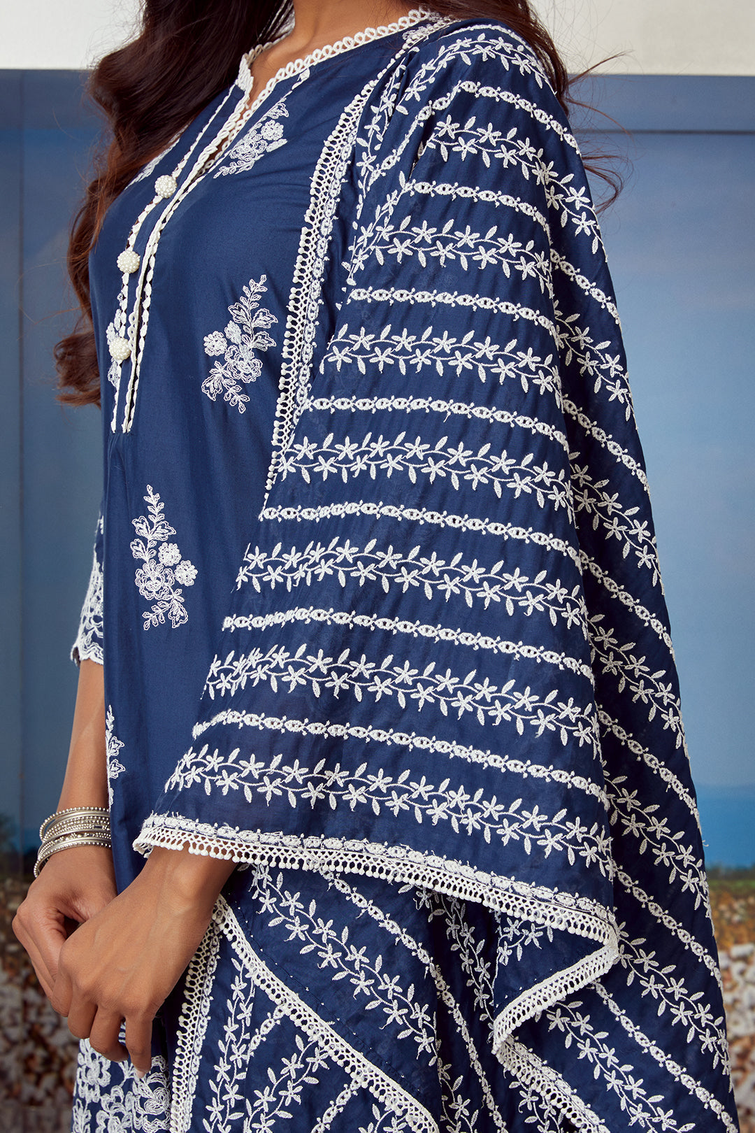 Mulmul Supima Cotton Moon Light Navy Kurta