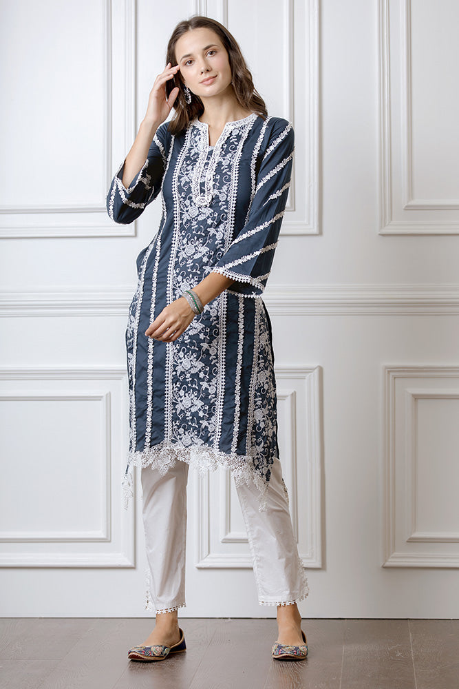 Mulmul Zinnia Kurta Navy Blue