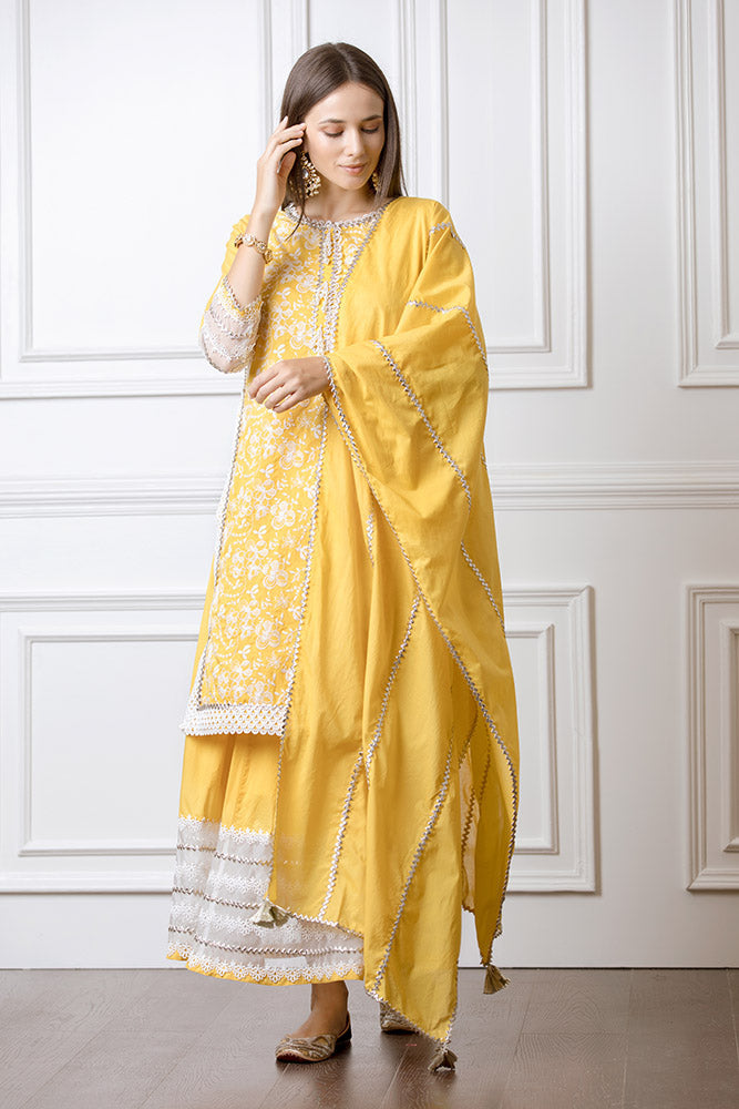 Flora Mango Kurta with Skirt Set