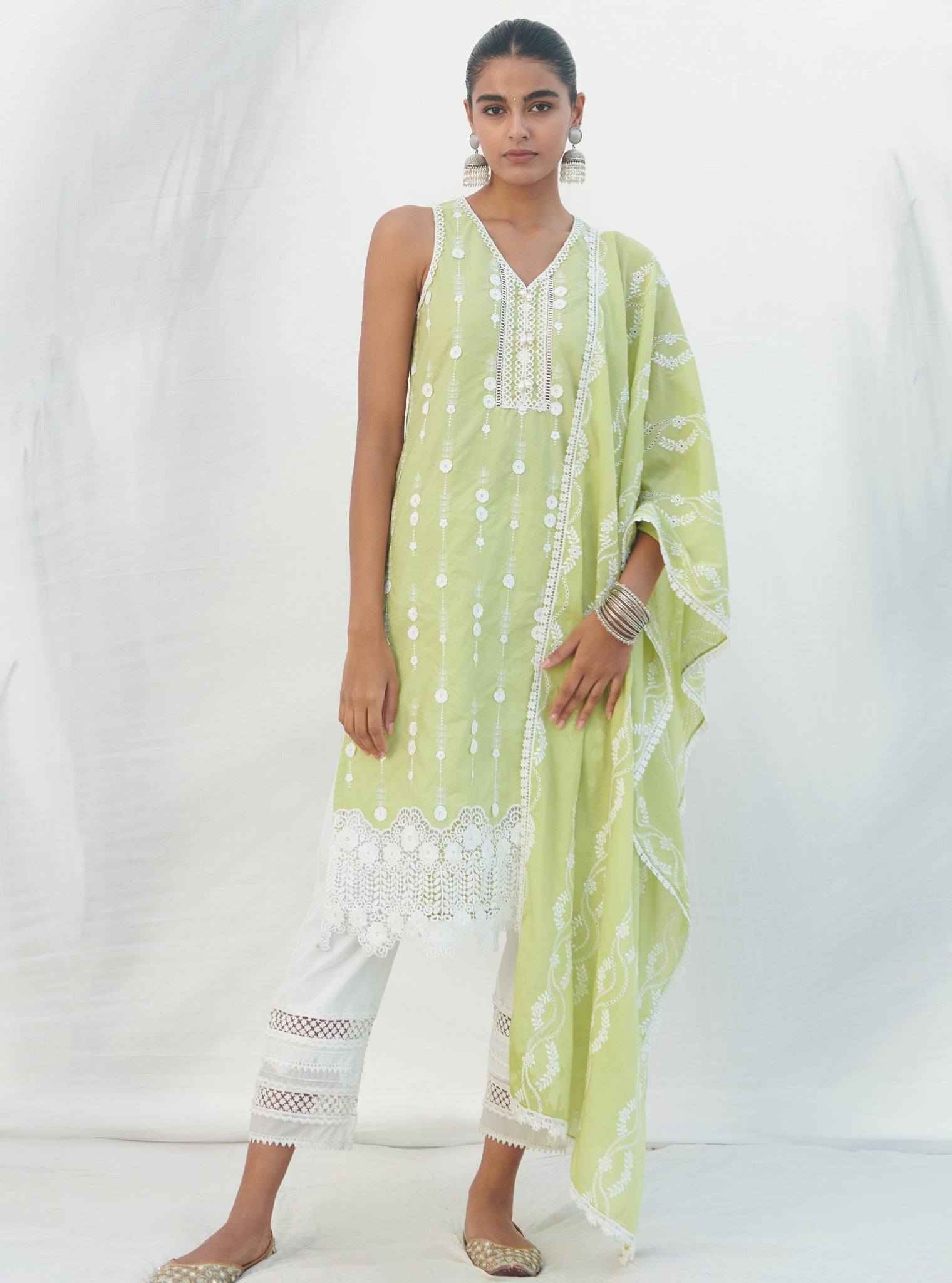 Mulmul Supima Cotton Anashi Lime Dupatta