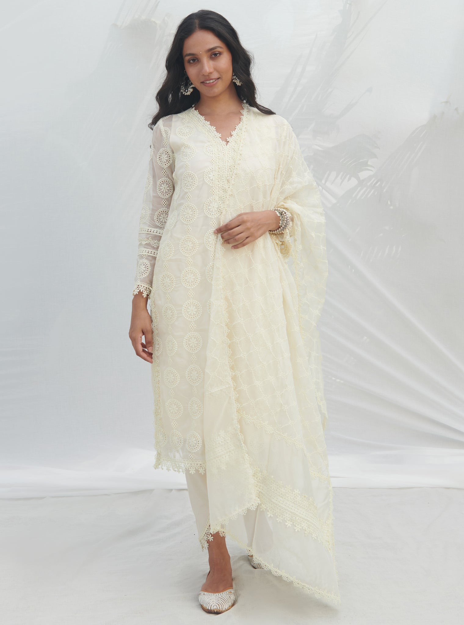Mulmul Organza Betora White Dupatta