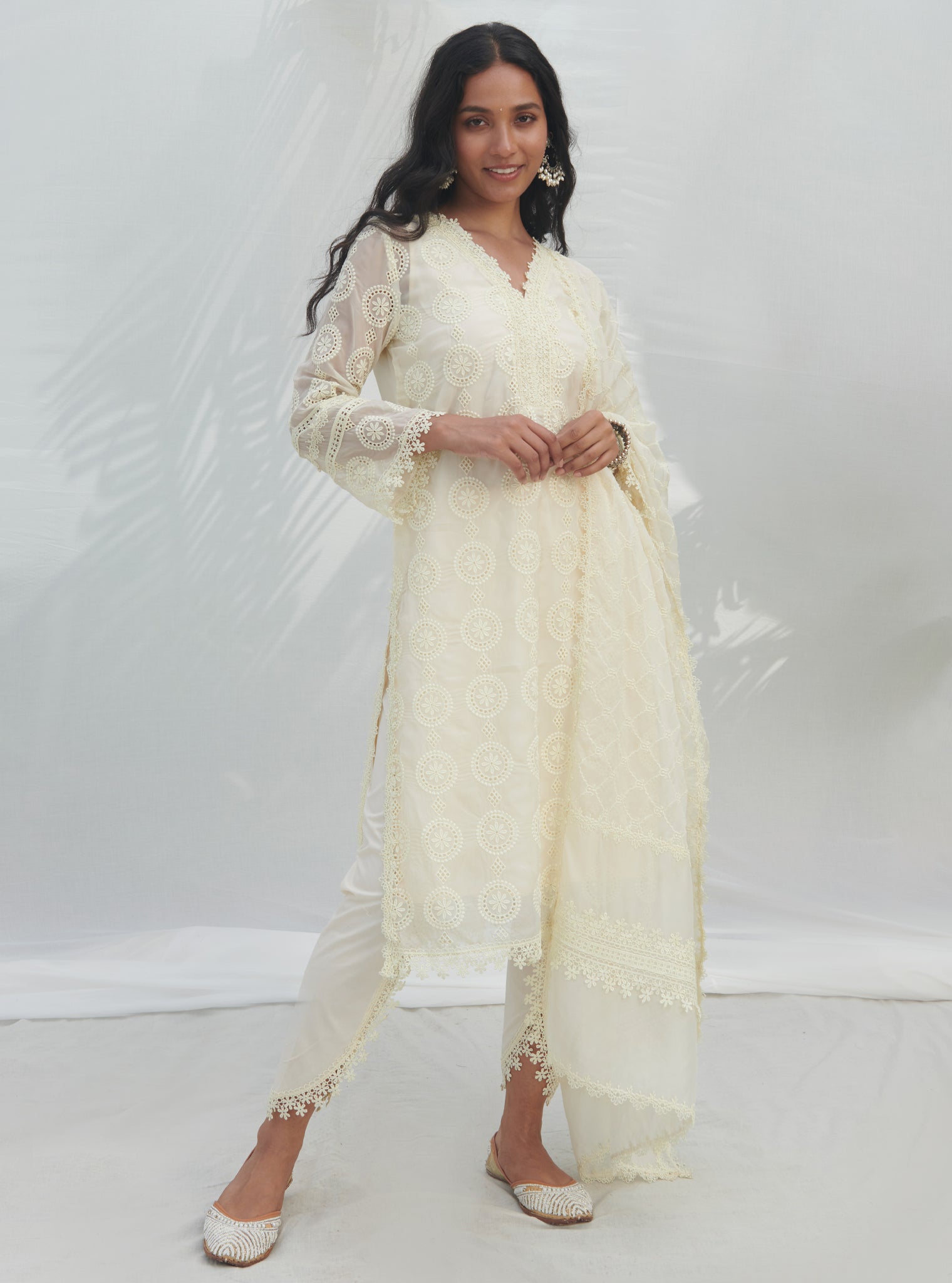 Mulmul Organza Betora White Dupatta