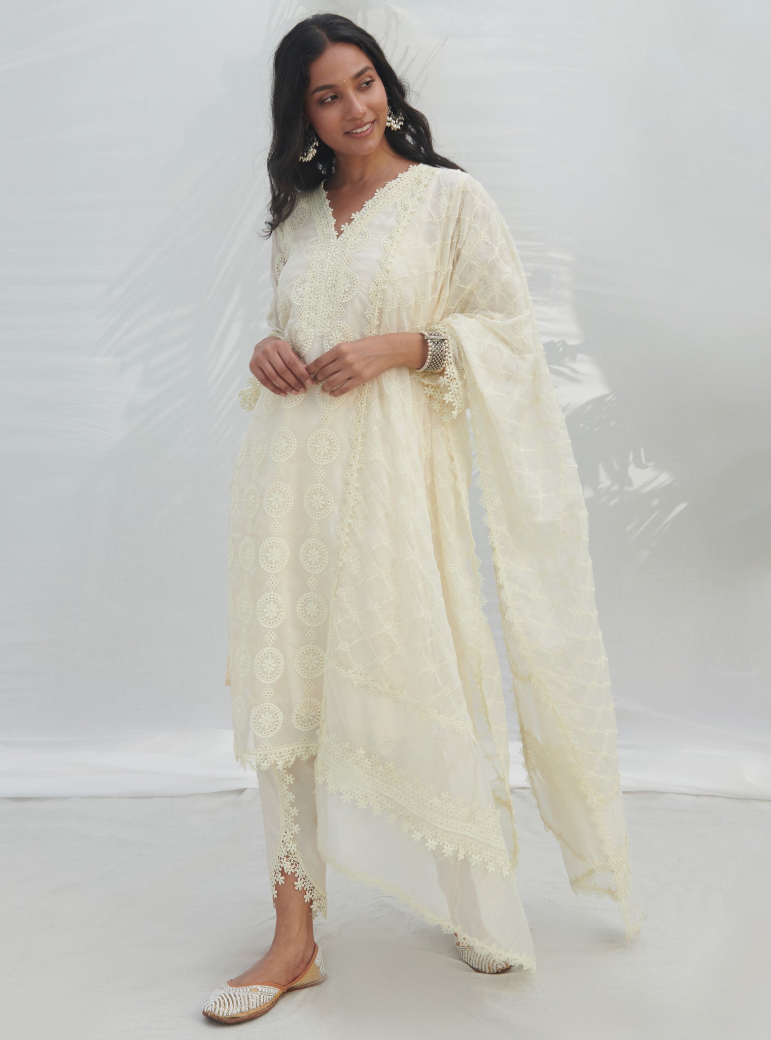 Mulmul Organza Betora White Dupatta