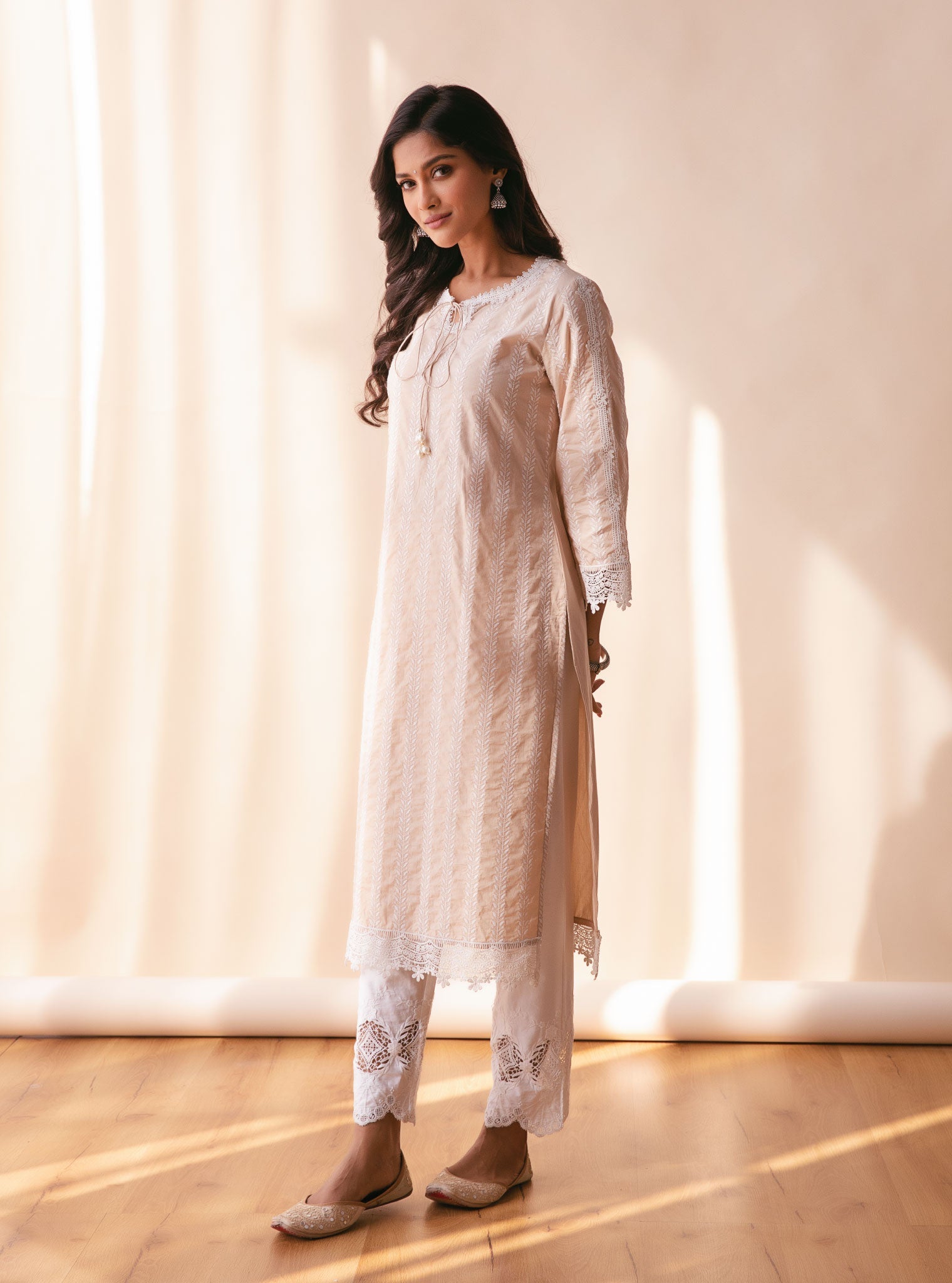 Mulmul Supima Cotton Nina Beige Kurta
