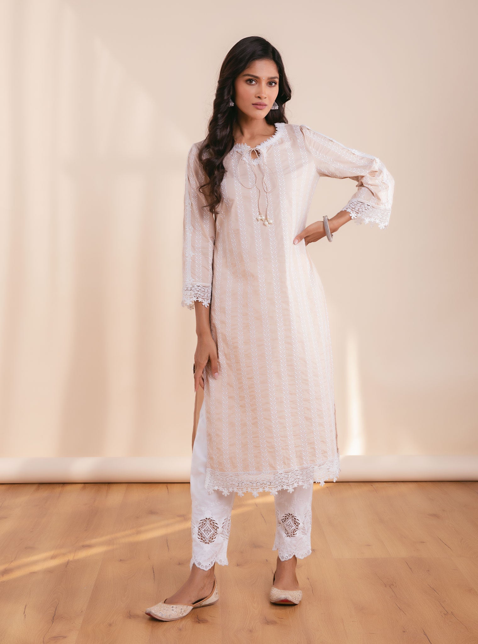 Mulmul Supima Cotton Nina Beige Kurta