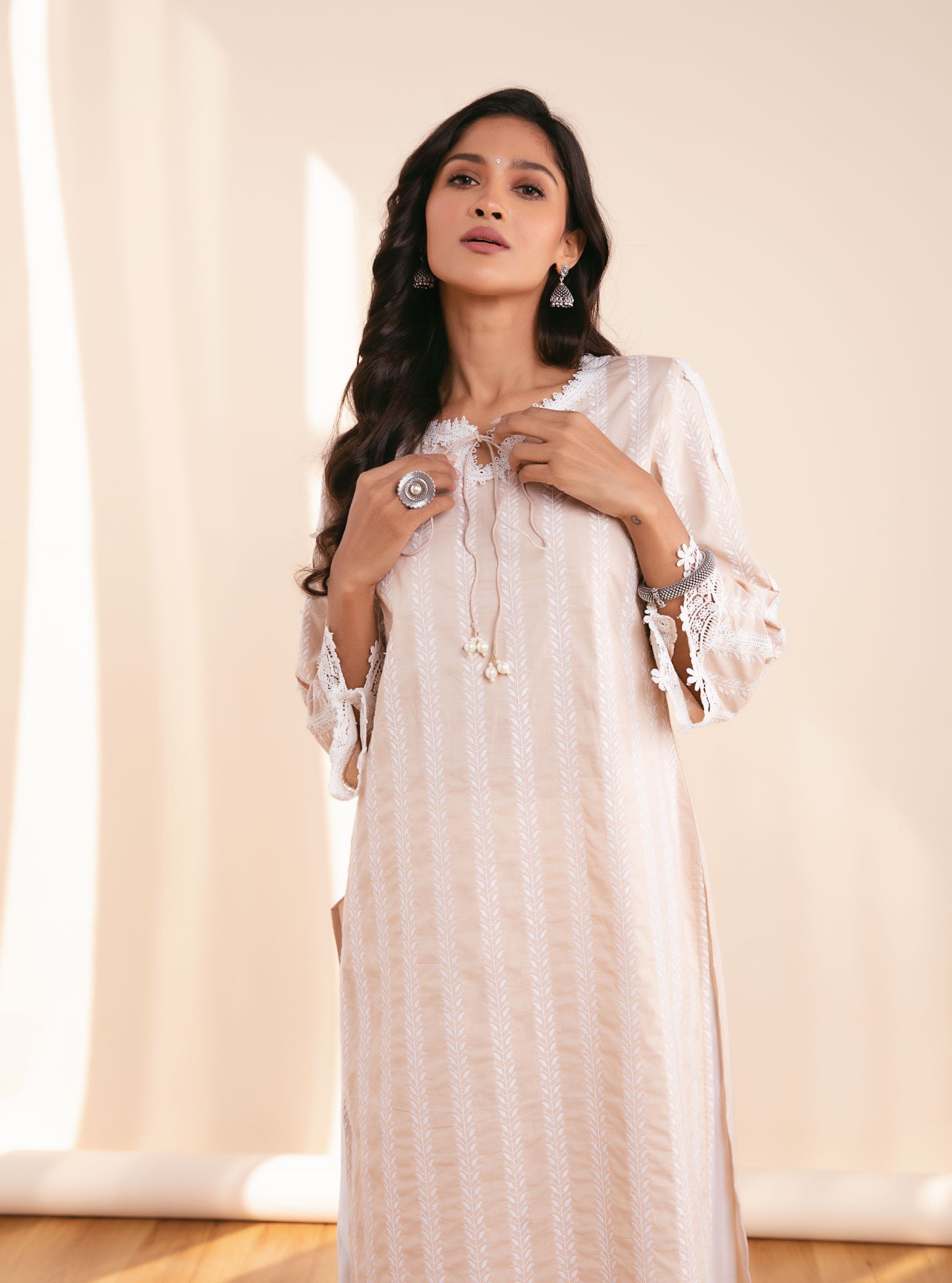 Mulmul Supima Cotton Nina Beige Kurta