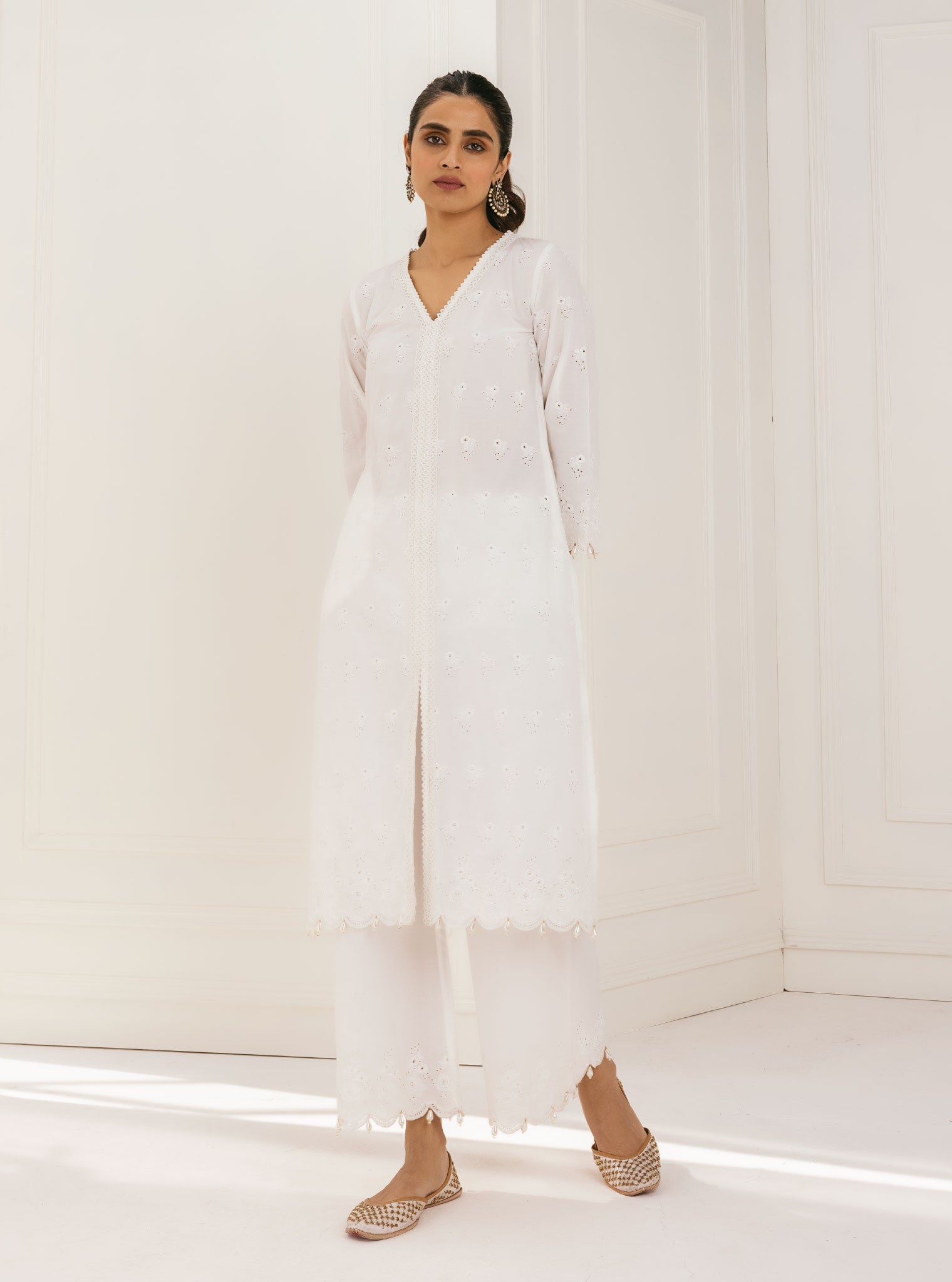 Mulmul Supima Cotton Nitoi White Palazzo