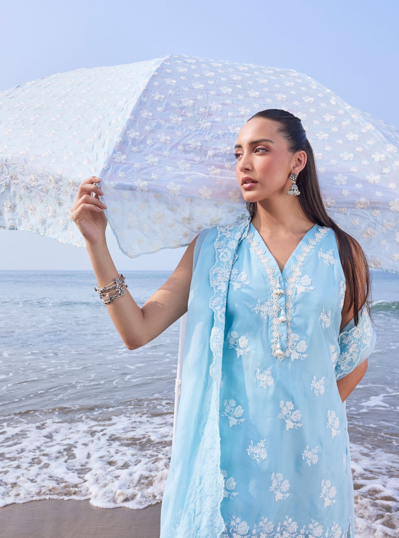 Tiki Organza Light Blue Kurta Set