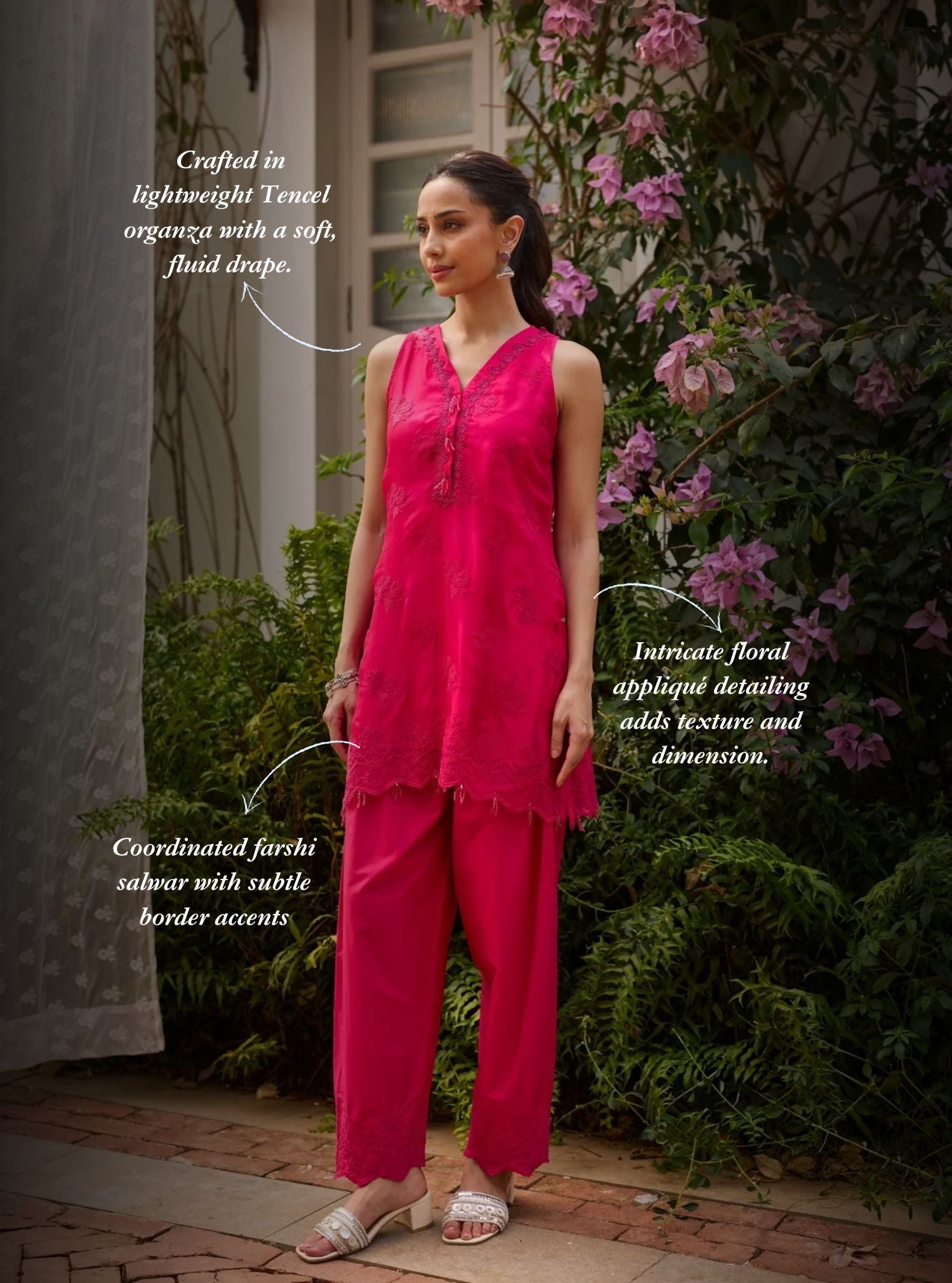 Tiki Organza Fuchsia Kurta With Farshi Salwar