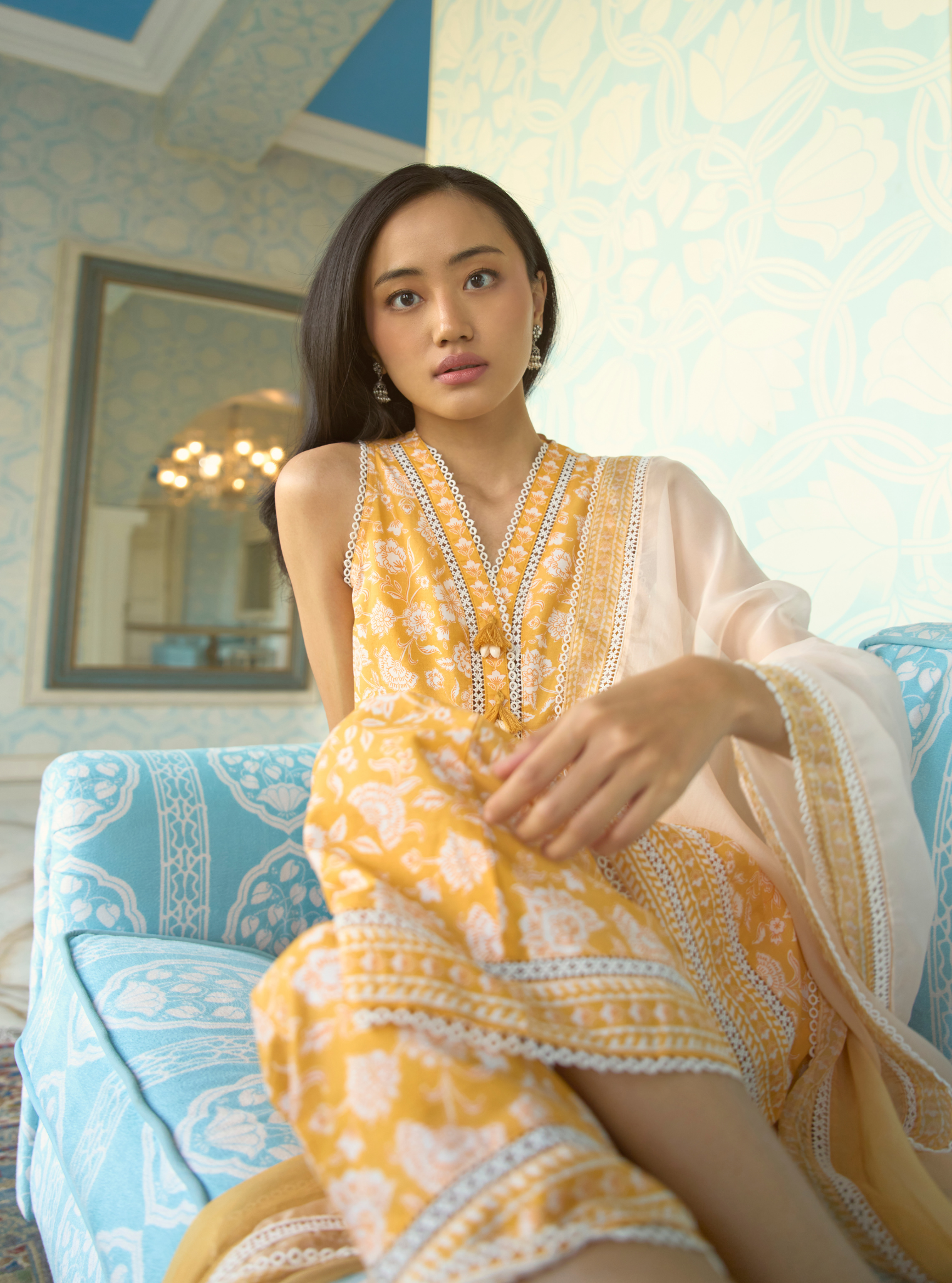 Mulmul Organza Ombre Print Aubriet Mustard Dupatta