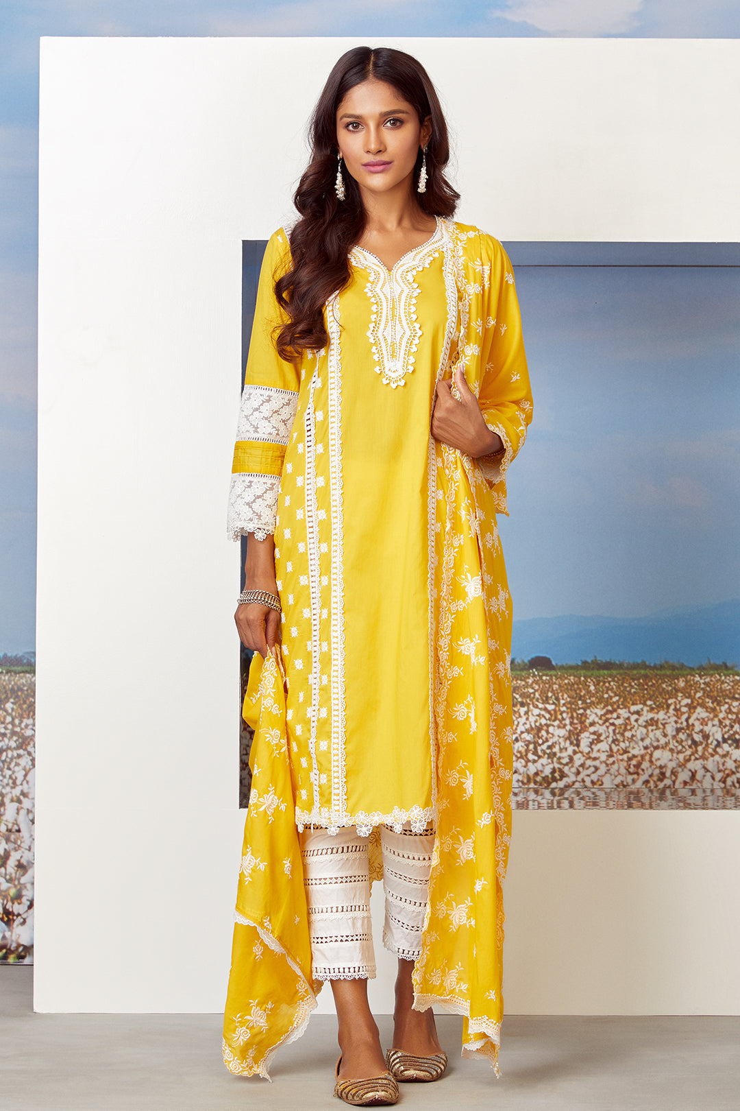 Mulmul Supima Cotton Vega Mango Dupatta