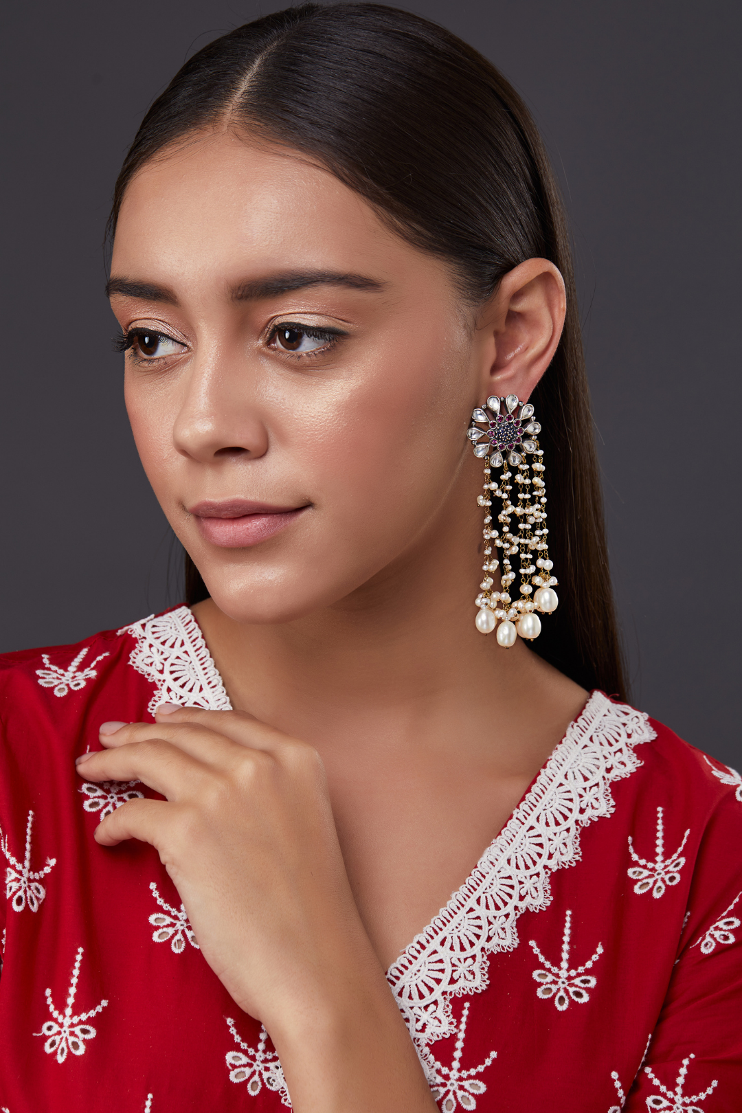 Pure Silver Polki Pearl Charm Danglers