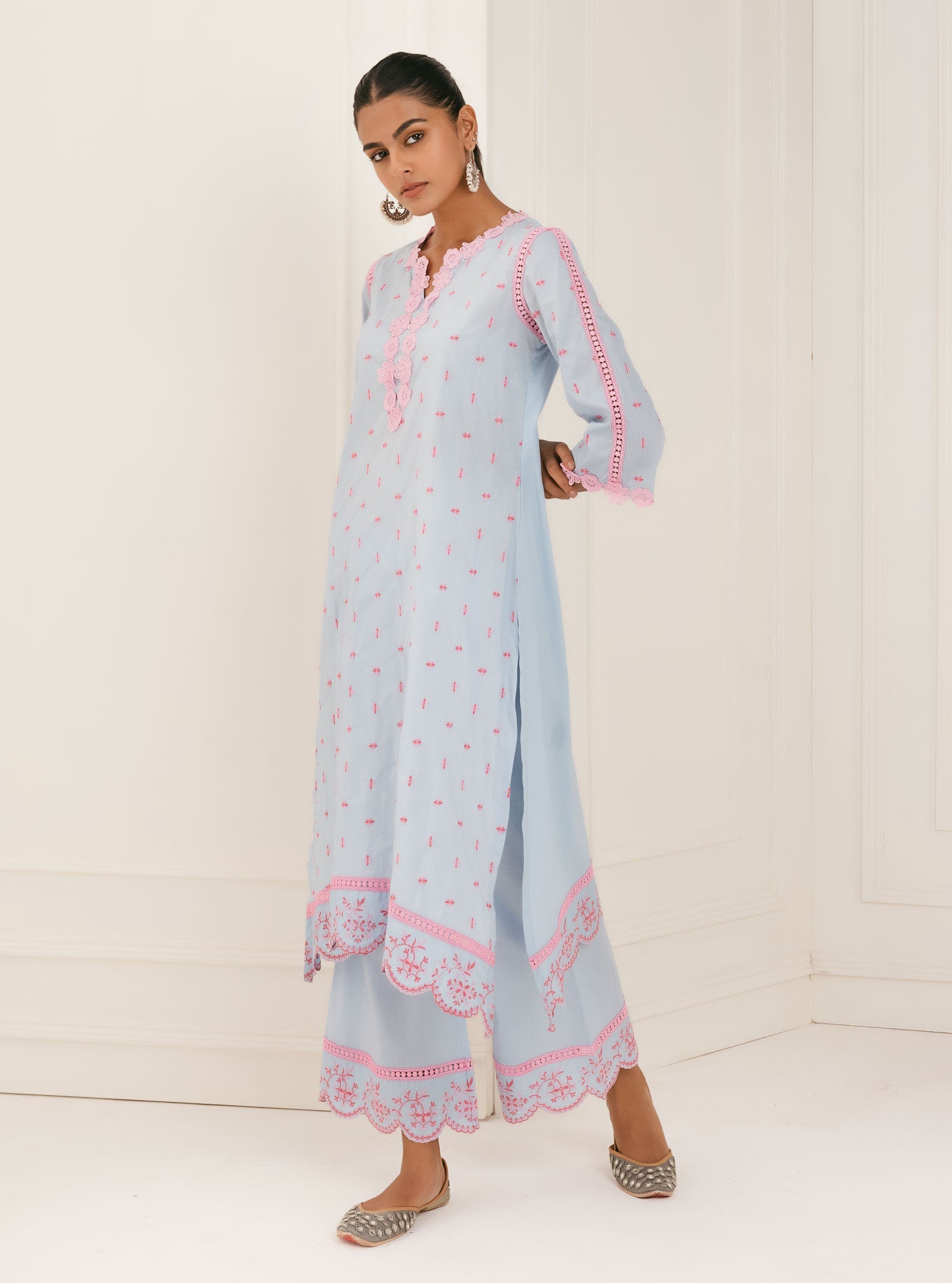 Mulmul Supima Cotton Phey Blue Kurta