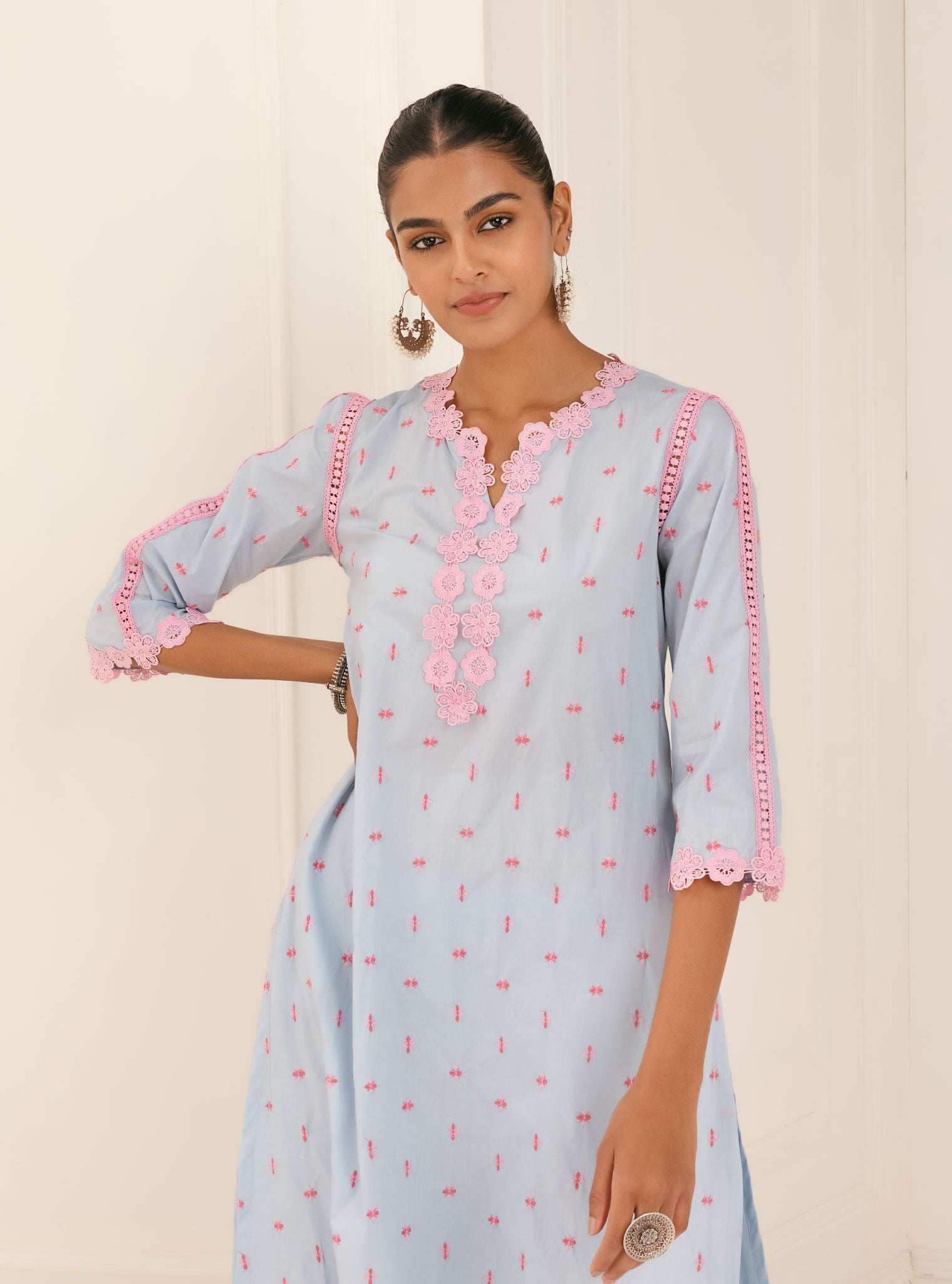 Mulmul Supima Cotton Phey Blue Kurta