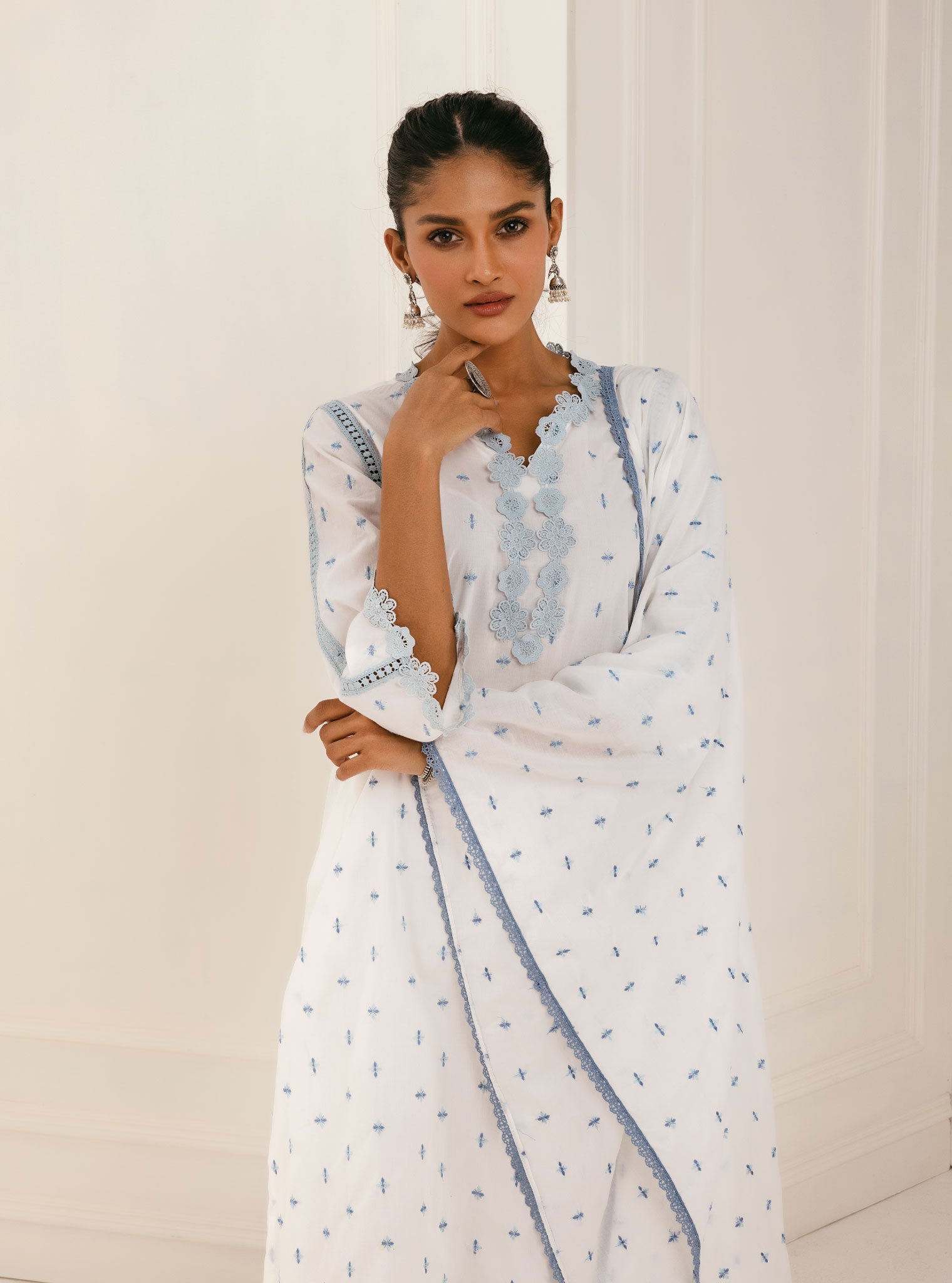 Mulmul Supima Cotton Phey White Kurta