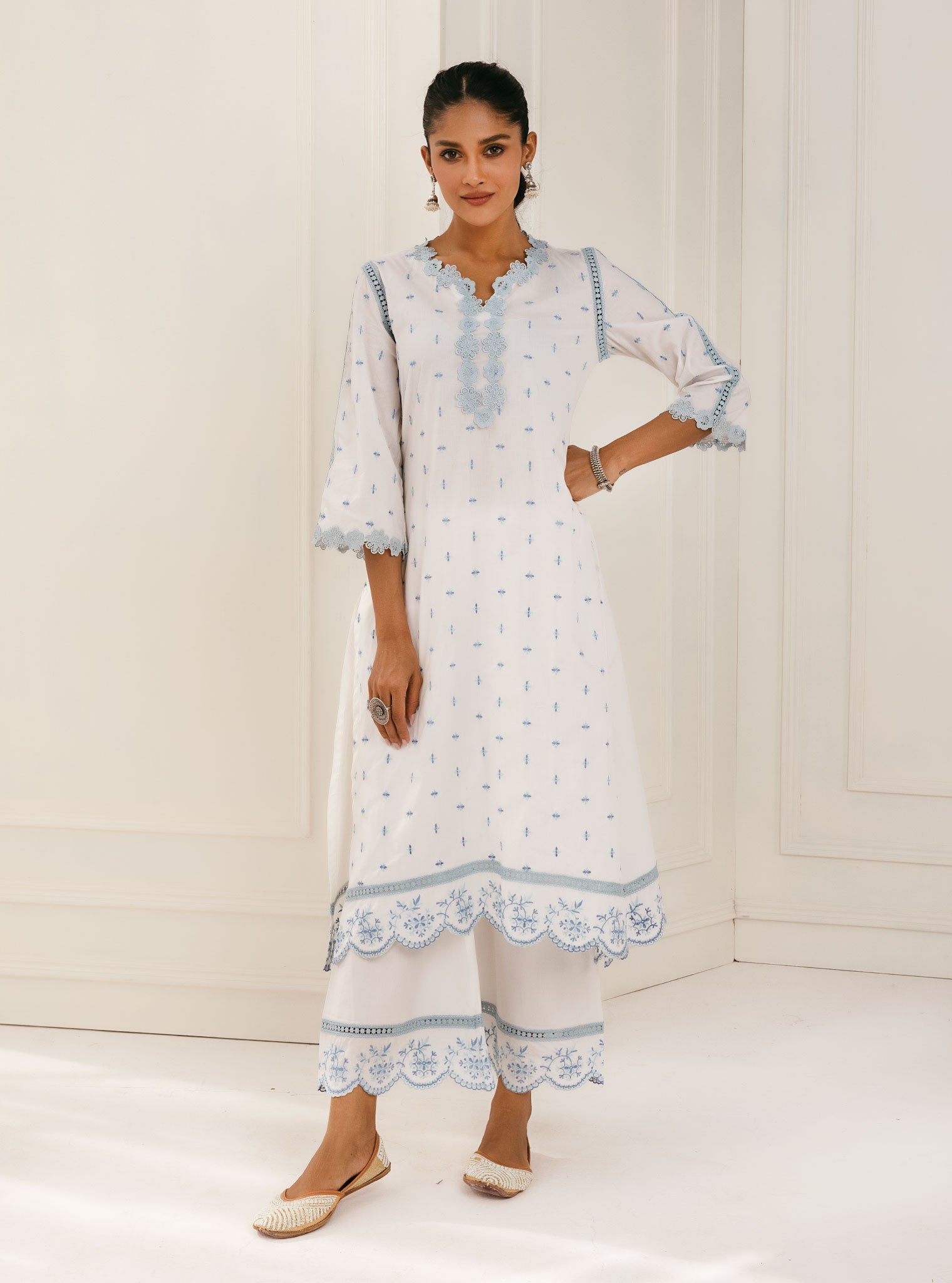 Mulmul Supima Cotton Phey White Kurta